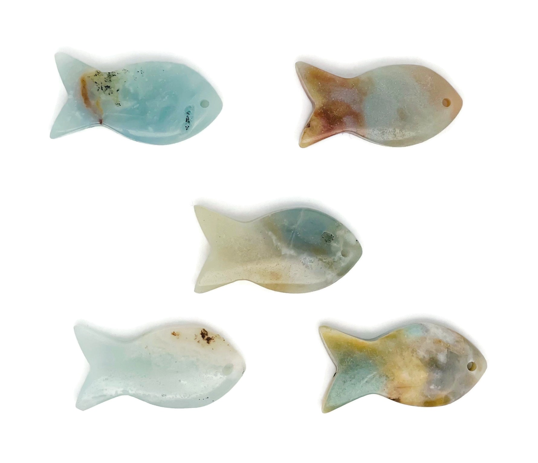 Amazonite fish gemstone pendant featuring a Pisces zodiac hole crystal, crafted by GemstoneGO.
