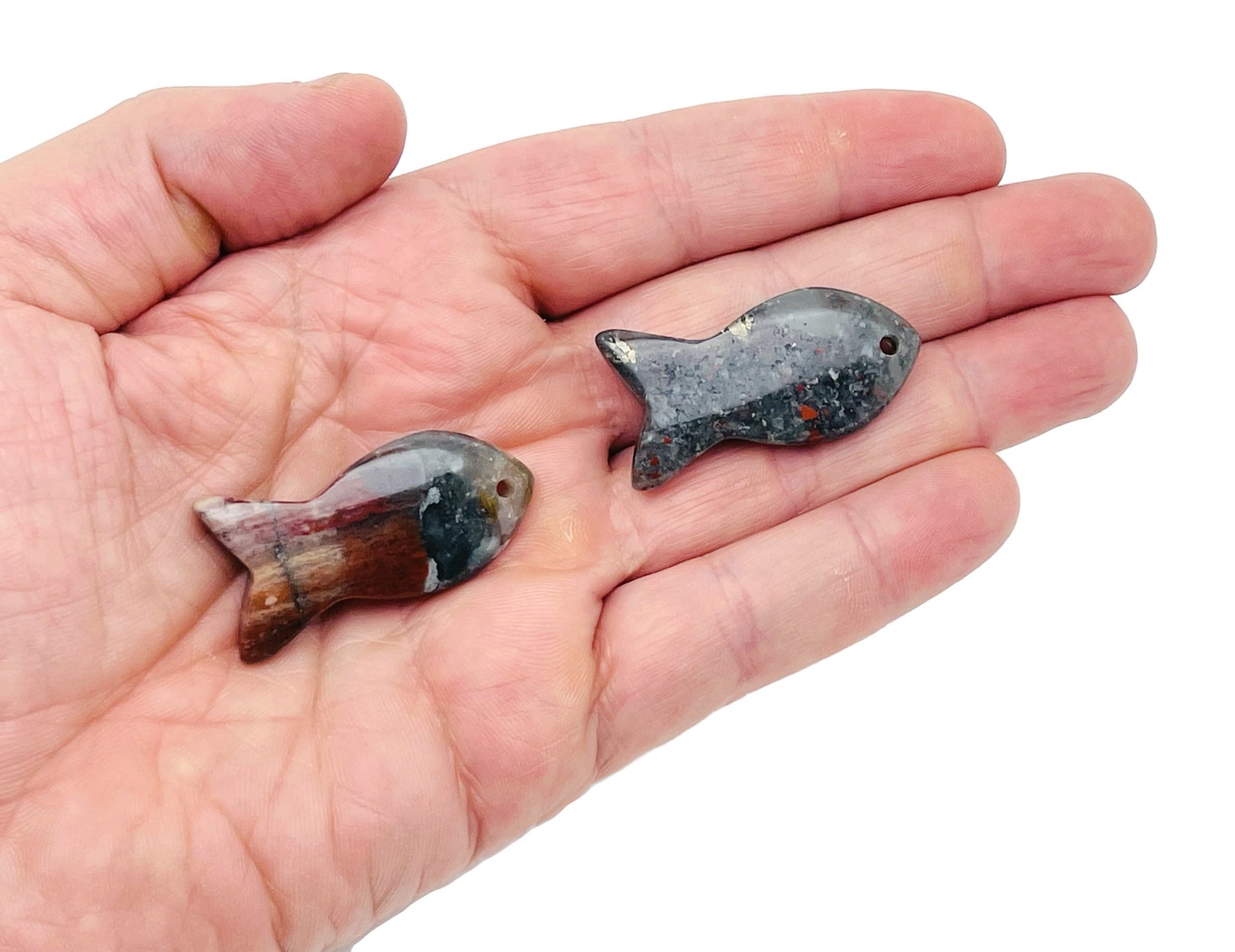 African Bloodstone Fish Gemstone Pendant featuring Pisces zodiac symbol on a crystal hole pendant, by GemstoneGO.