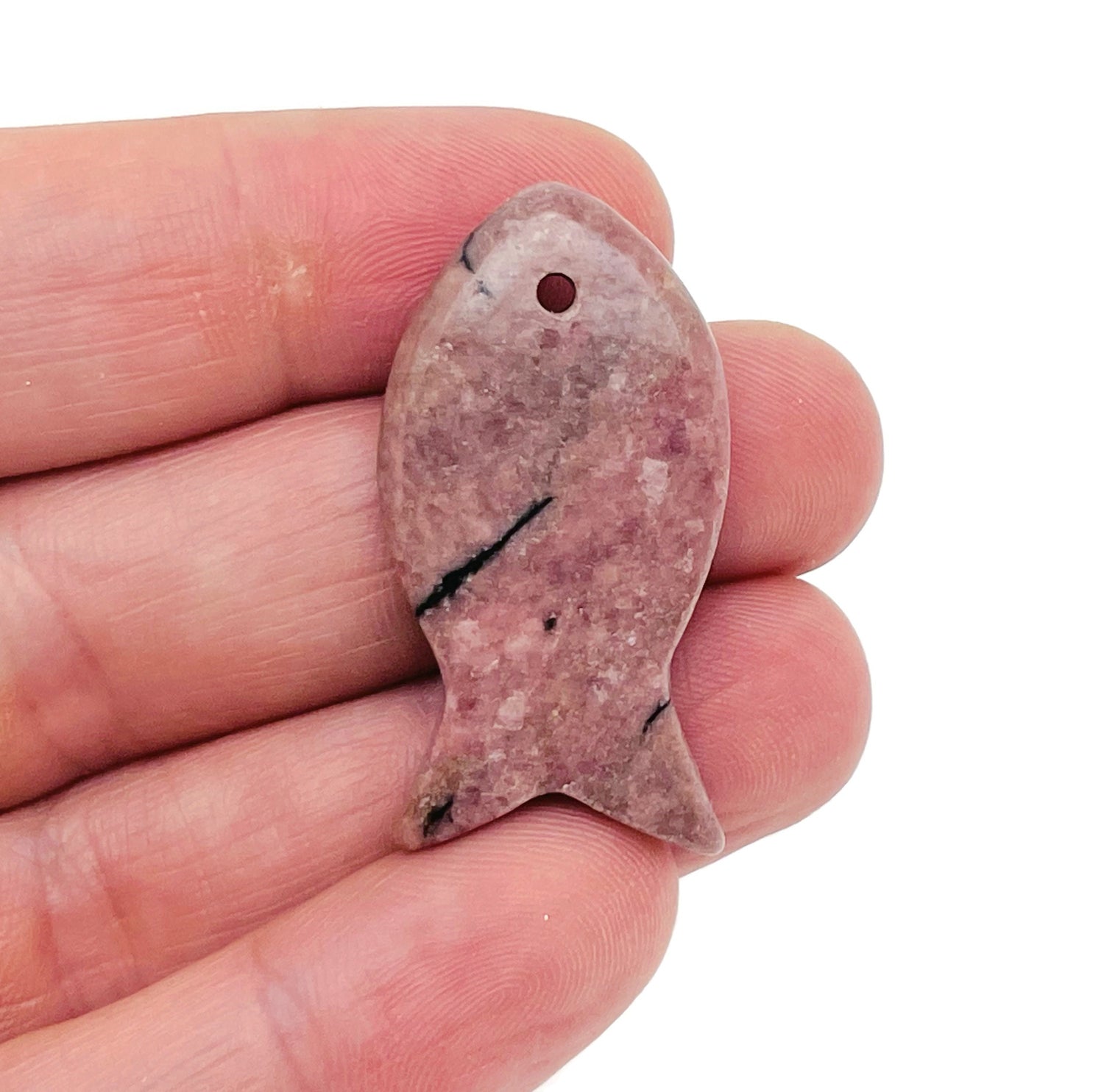 Rhodonite Fish Gemstone Pendants - Pisces Zodiac Hole Crystal - NC1404
