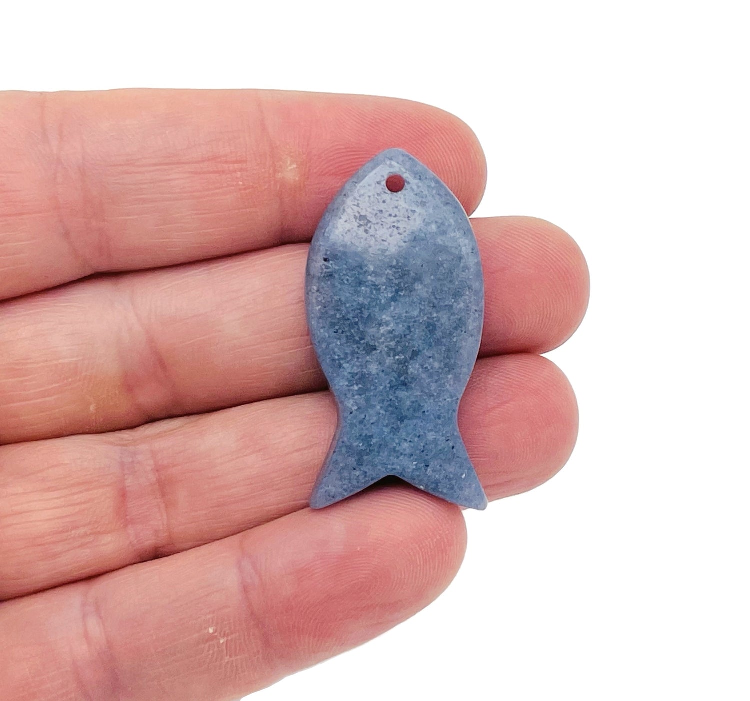 Blue Aventurine Fish Gemstone Pendants - Pisces Zodiac Hole Crystal - NC1406