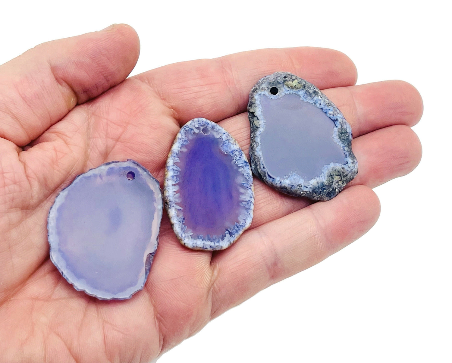 Purple Agate Slice Drilled - Purple Agate Slice Hole Geode Crystal Pendant - NC1247