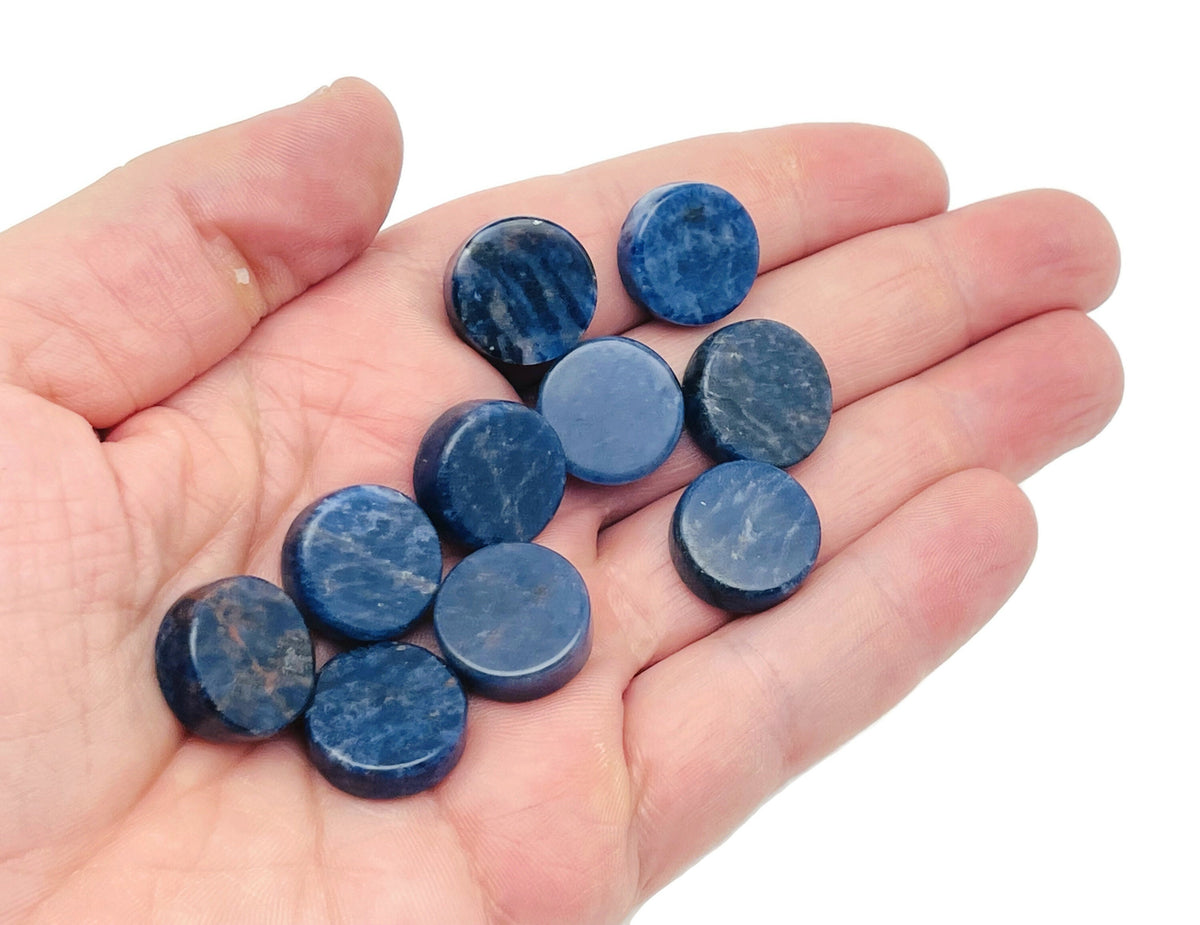 Round Sodalite flat gemstone slab from GemstoneGO, showcasing deep blue and white veined mineral patterns.