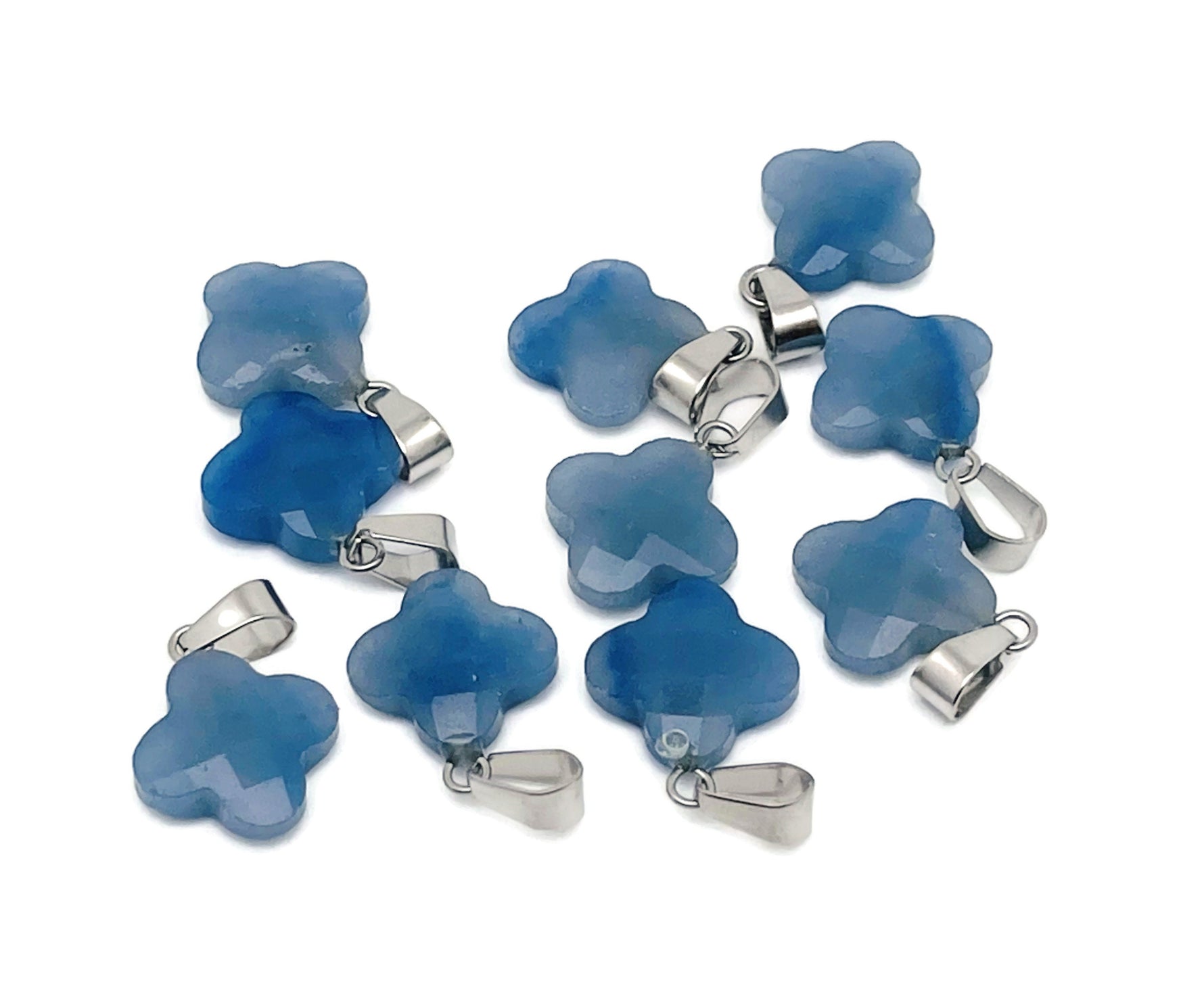 Blue aventurine four-leaf clover crystal pendant from GemstoneGO, perfect for DIY jewelry making, showcasing a polished gemstone pendant.