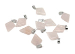 Rose quartz triangle gemstone pendant from GemstoneGO featuring a geometric design and polished rose quartz stone.