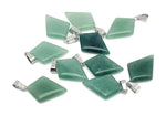 Aventurine triangle gemstone pendant with geometric design, featuring vibrant green aventurine stone on a delicate chain.