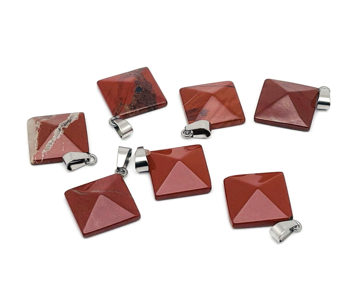 Red Jasper pyramid gemstone pendant from GemstoneGO, showcasing a natural red jasper gemstone carved into a pyramid shape.