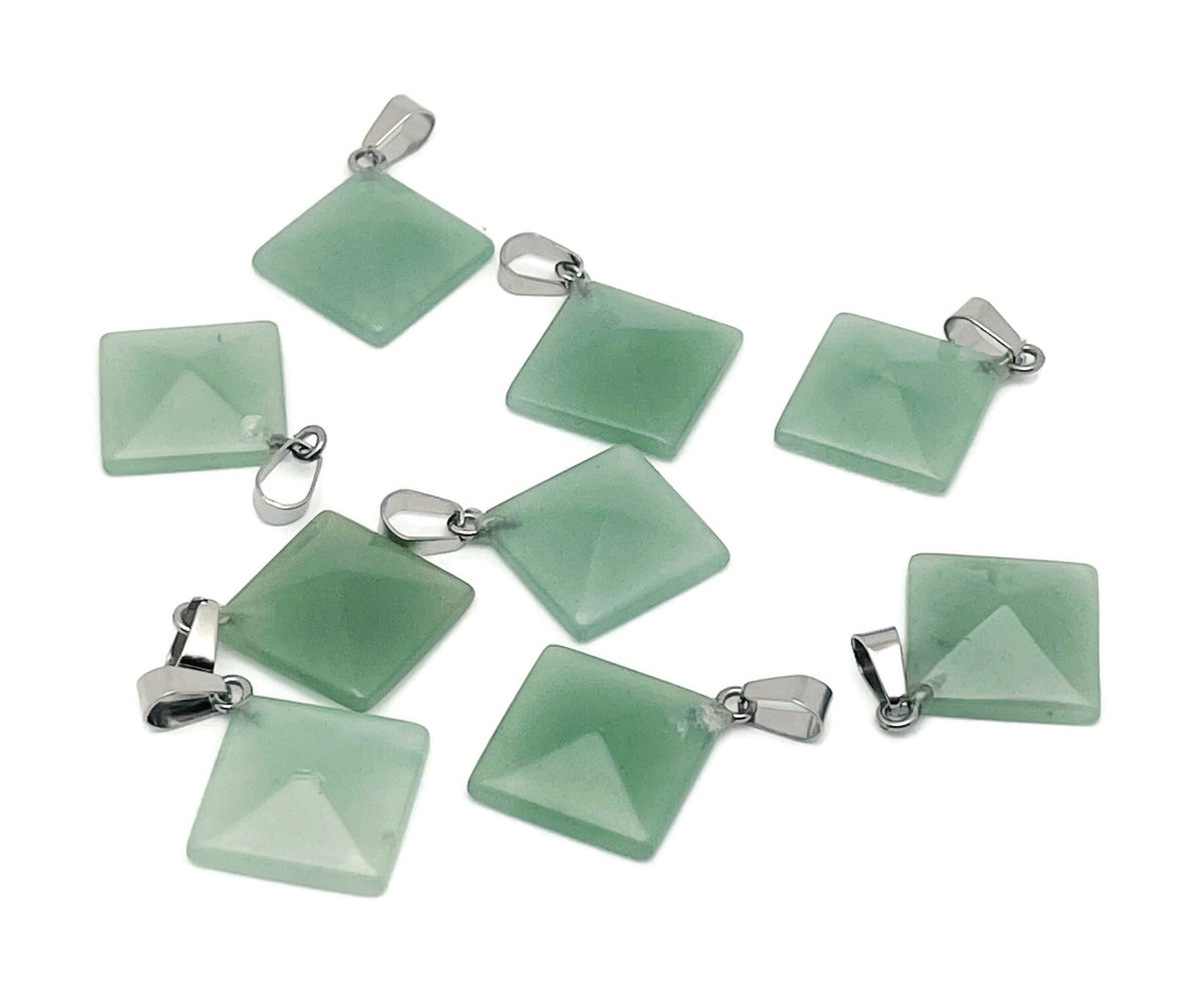 Aventurine pyramid gemstone pendant from GemstoneGO, featuring a natural green aventurine pyramid-shaped jewelry piece.