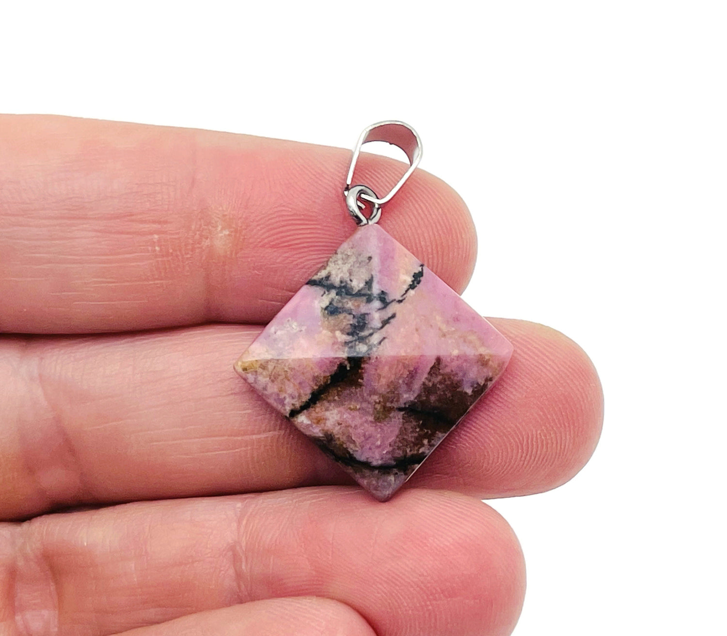 Rhodonite Pyramid Gemstone Pendant - Natural Gemstone Jewelry - NC1371