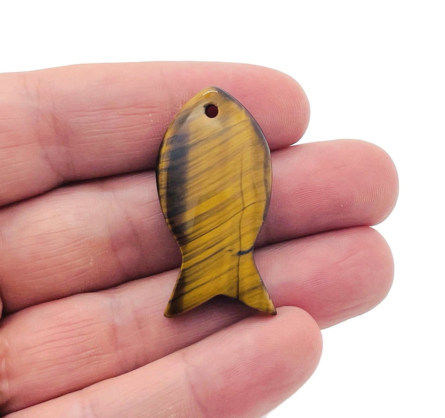 Tiger Eye Fish Gemstone Pendant - Reiki Healing Bulk Polished - NC1381