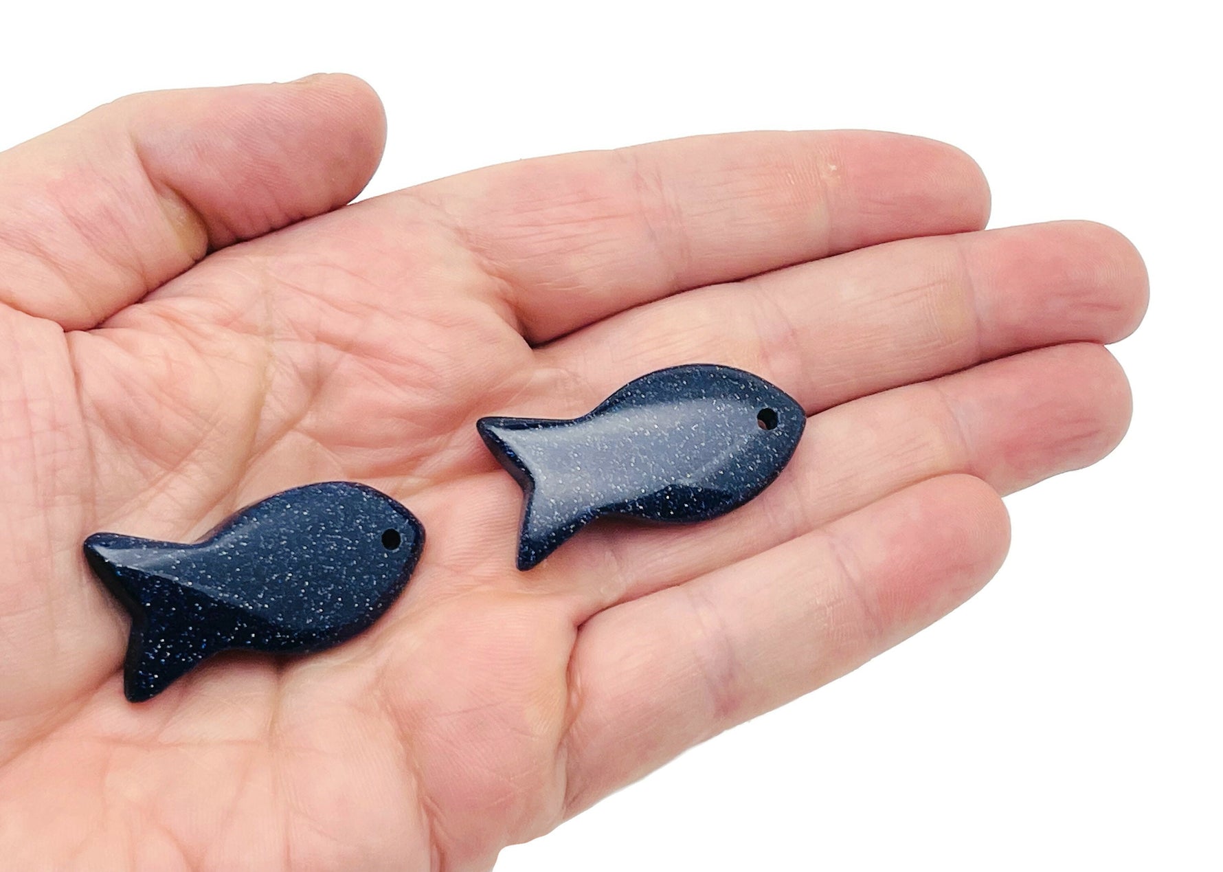 Blue Goldstone Pisces fish pendant with hole crystal, featuring zodiac symbol and gemstone craftsmanship by GemstoneGO.