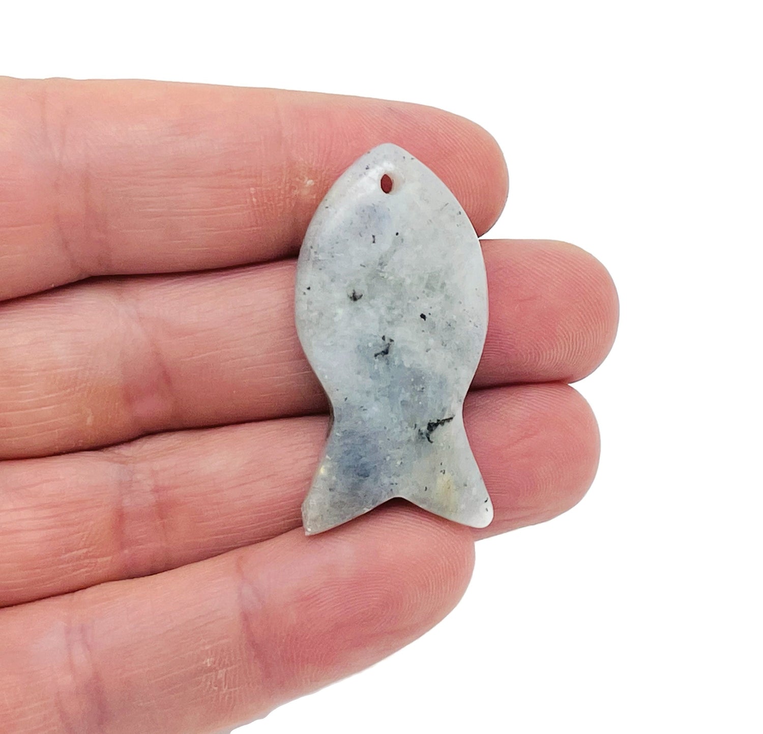 Labradorite Fish Gemstone Pendant - Pisces Zodiac Hole Crystal - NC1391