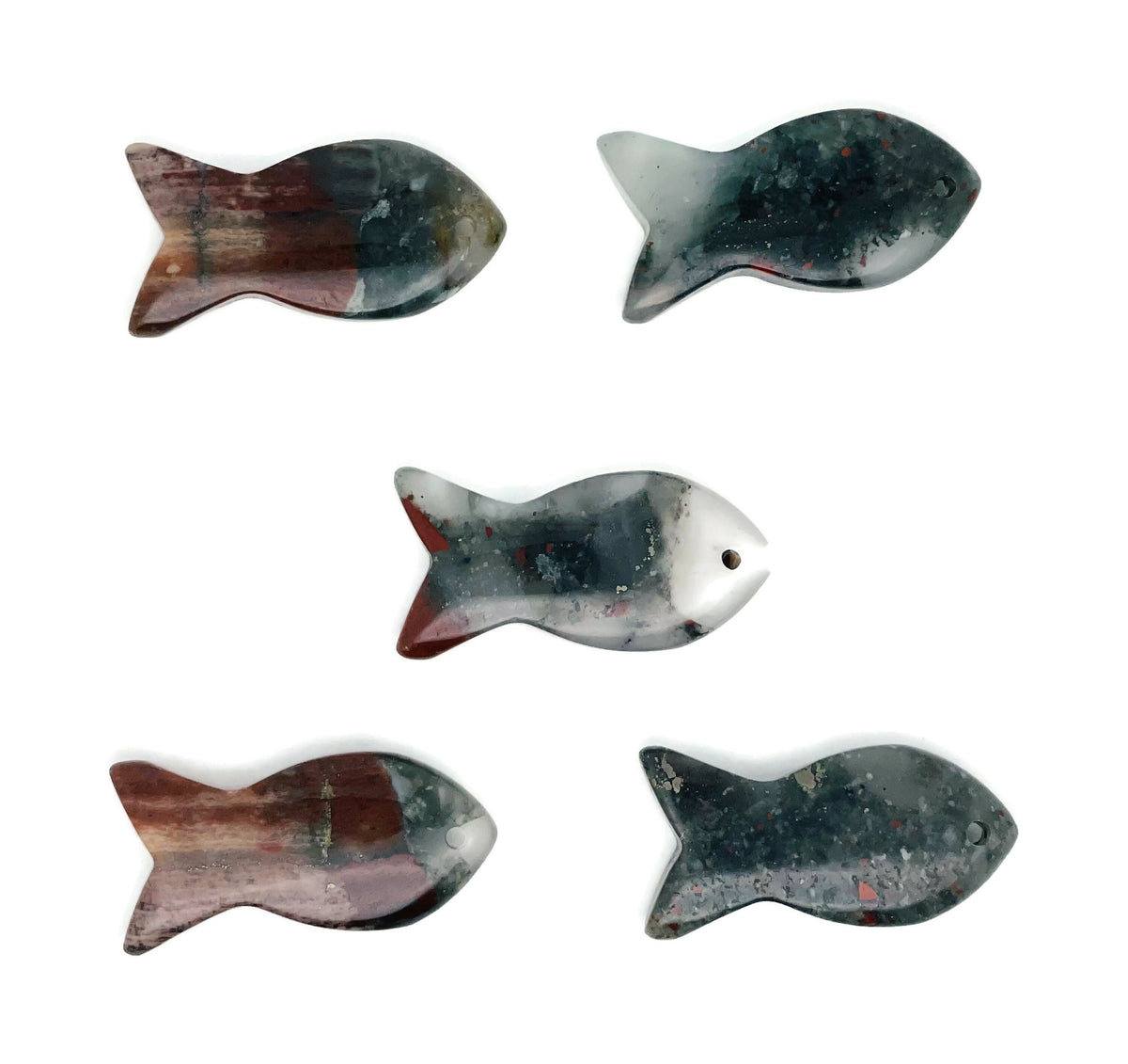 African Bloodstone fish gemstone pendant featuring Pisces zodiac symbol with hole crystal, crafted by GemstoneGO.