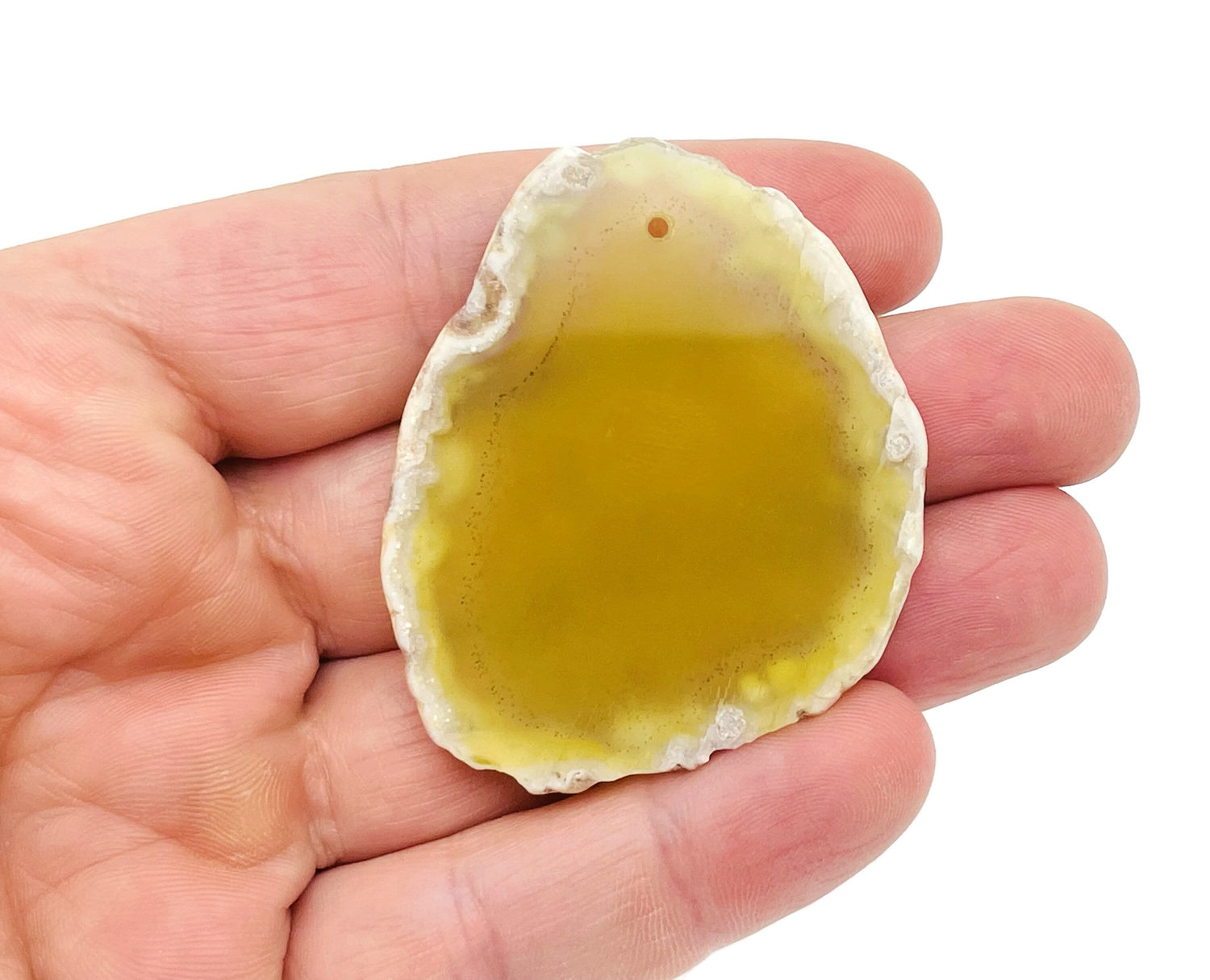 Yellow Agate Slice Drilled - Yellow Agate Slice Hole Geode Crystal Pendant - NC1248
