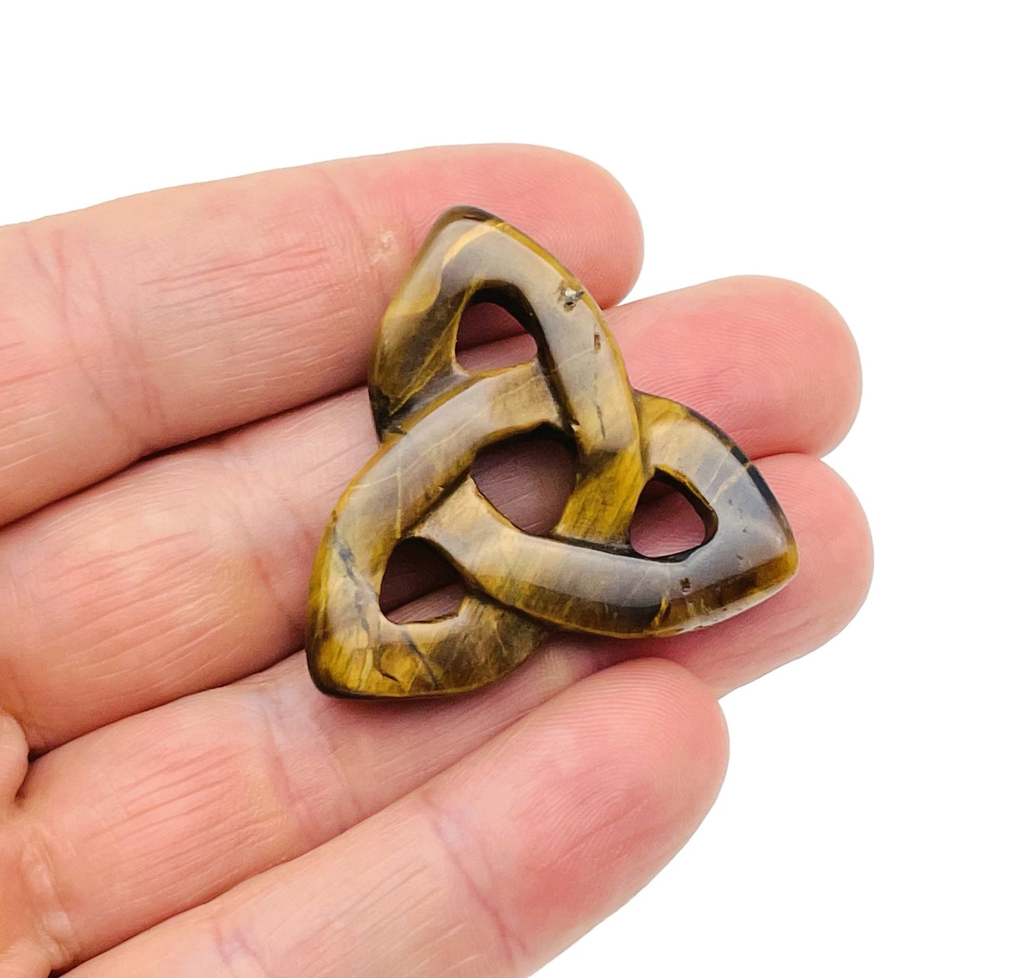 Tiger Eye Celtic Knot Carved Gemstone  - Trinity Crystal - CK1005