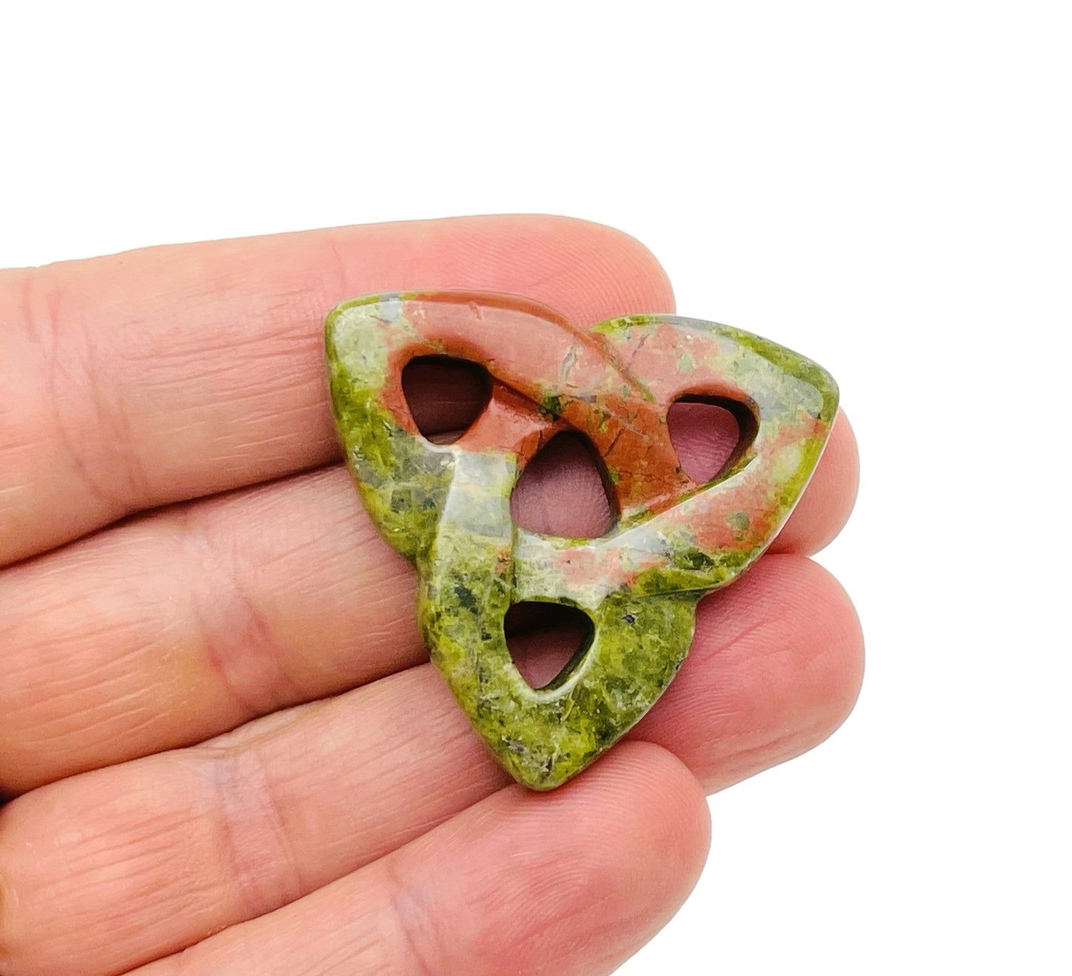 Unakite Celtic Knot Carved Gemstone  - Trinity Crystal - CK1009