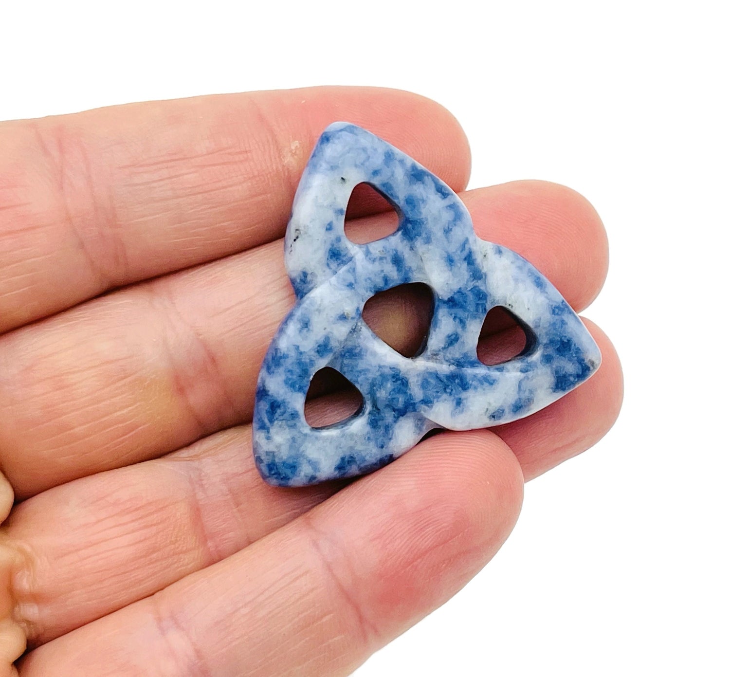 Blue Spot Jasper Celtic Knot Carved Gemstone  - Trinity Crystal - CK1010