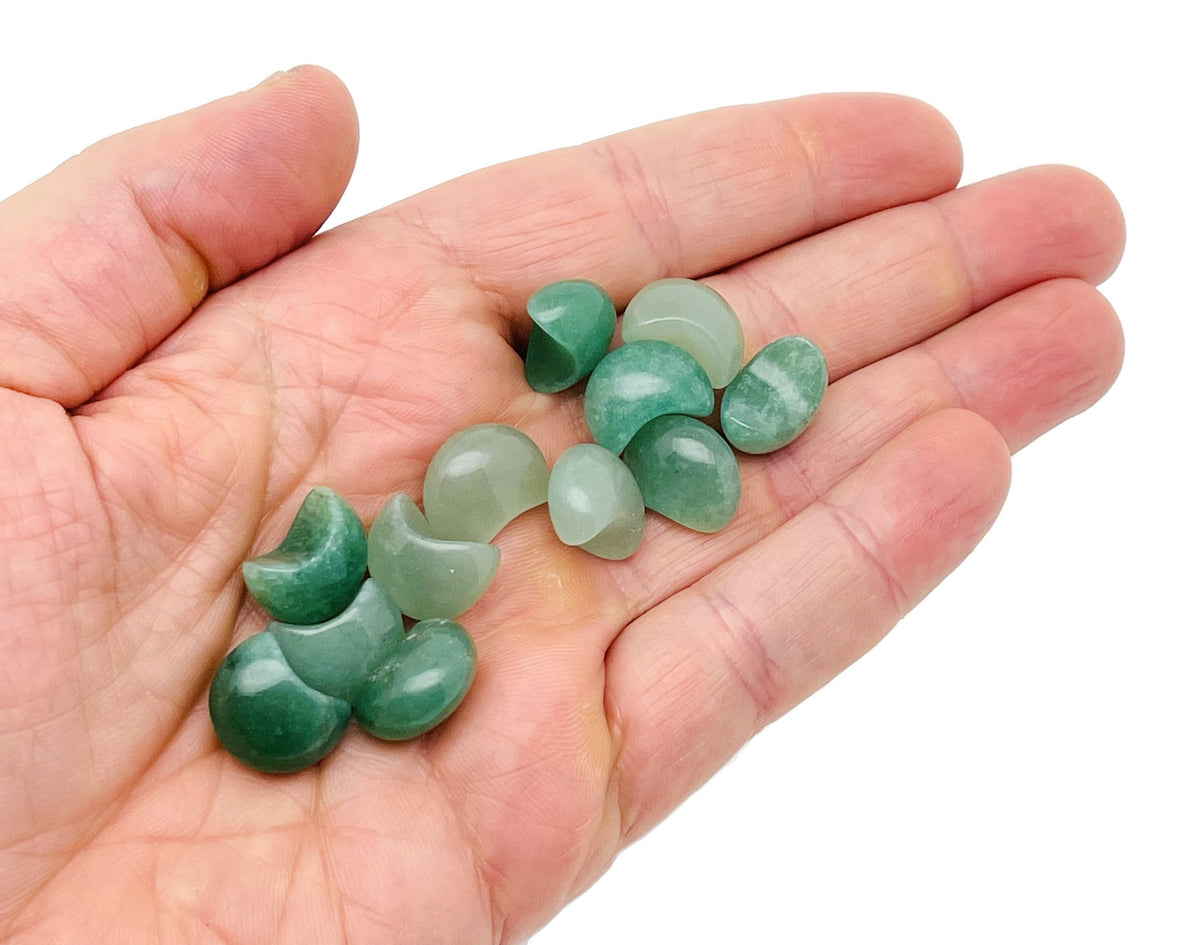 Aventurine gemstone moon-shaped puffy bead, 15x9mm, from GemstoneGO, featuring green aventurine with natural stone texture.