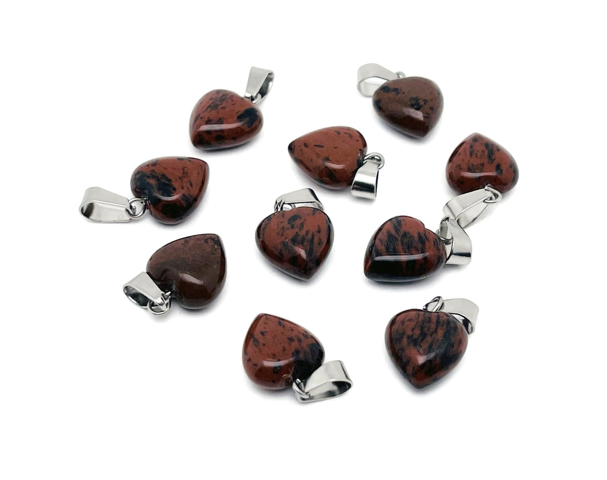 Mini mahogany obsidian heart pendant from GemstoneGO featuring a polished, natural gemstone heart shape.