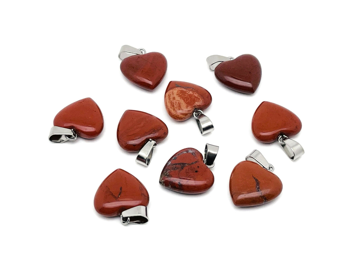 Red Jasper heart pendant featuring a mini crystal design from GemstoneGO, showcasing the polished gemstone pendant on a chain.