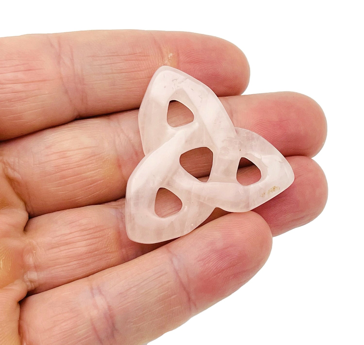 Rose Quartz Celtic Knot Carved Gemstone - Trinity Crystal - CK1001