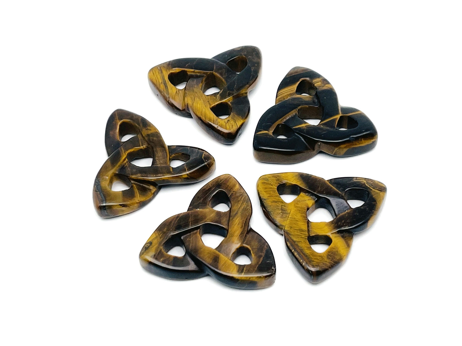 Tiger Eye Celtic Knot Carved Gemstone  - Trinity Crystal - CK1005