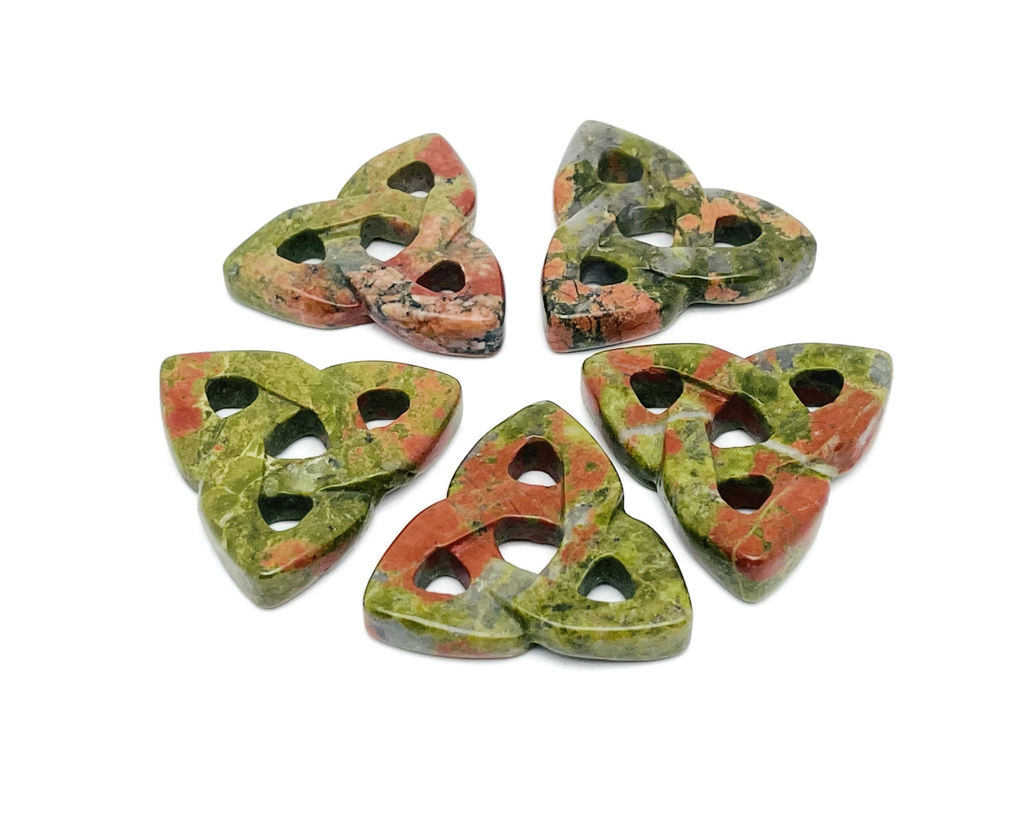 Unakite Celtic Knot Carved Gemstone  - Trinity Crystal - CK1009