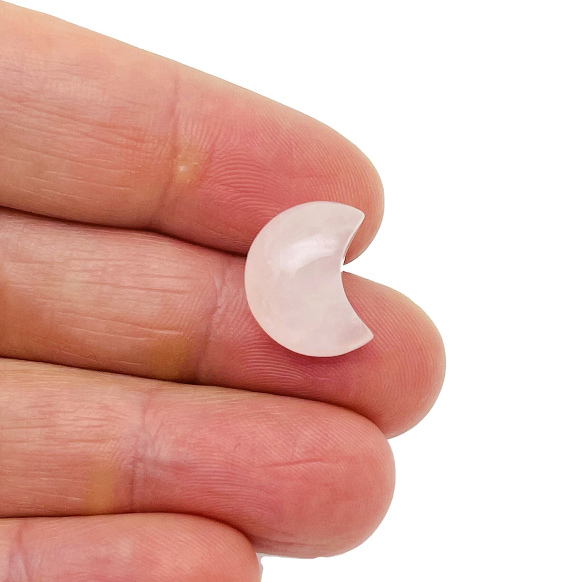 Rose quartz gemstone moon-shaped puffy pendant, 15x9mm, from GemstoneGO, featuring soft pink color and smooth polished surface.