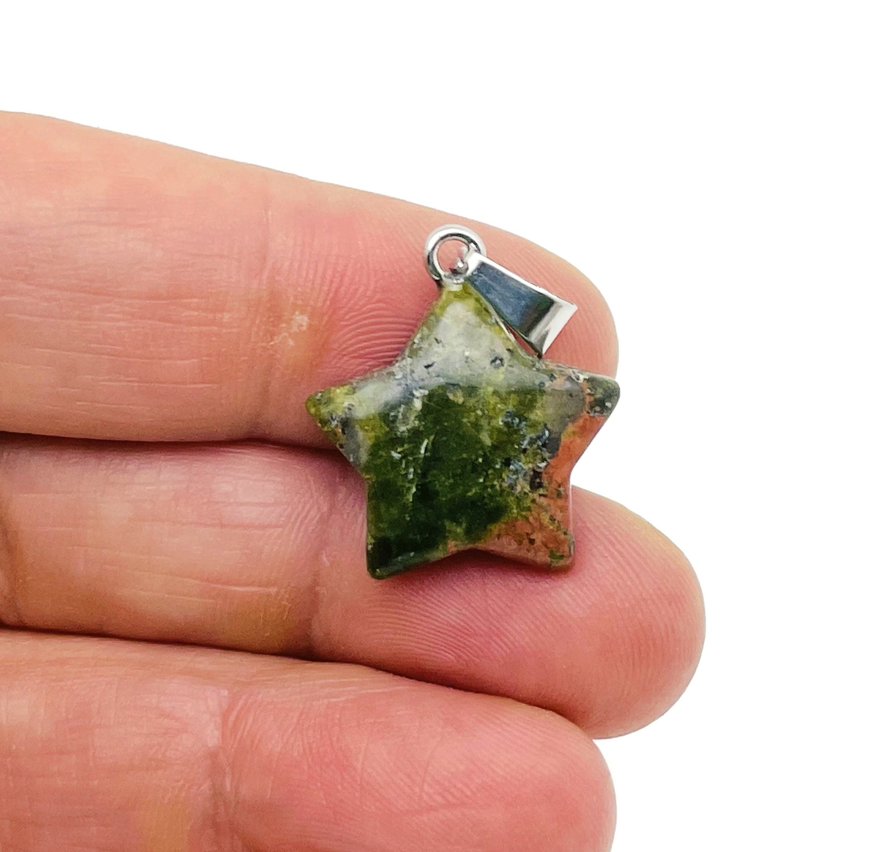 Unakite star-shaped crystal pendant from GemstoneGO, ideal for jewelry making and craft projects.