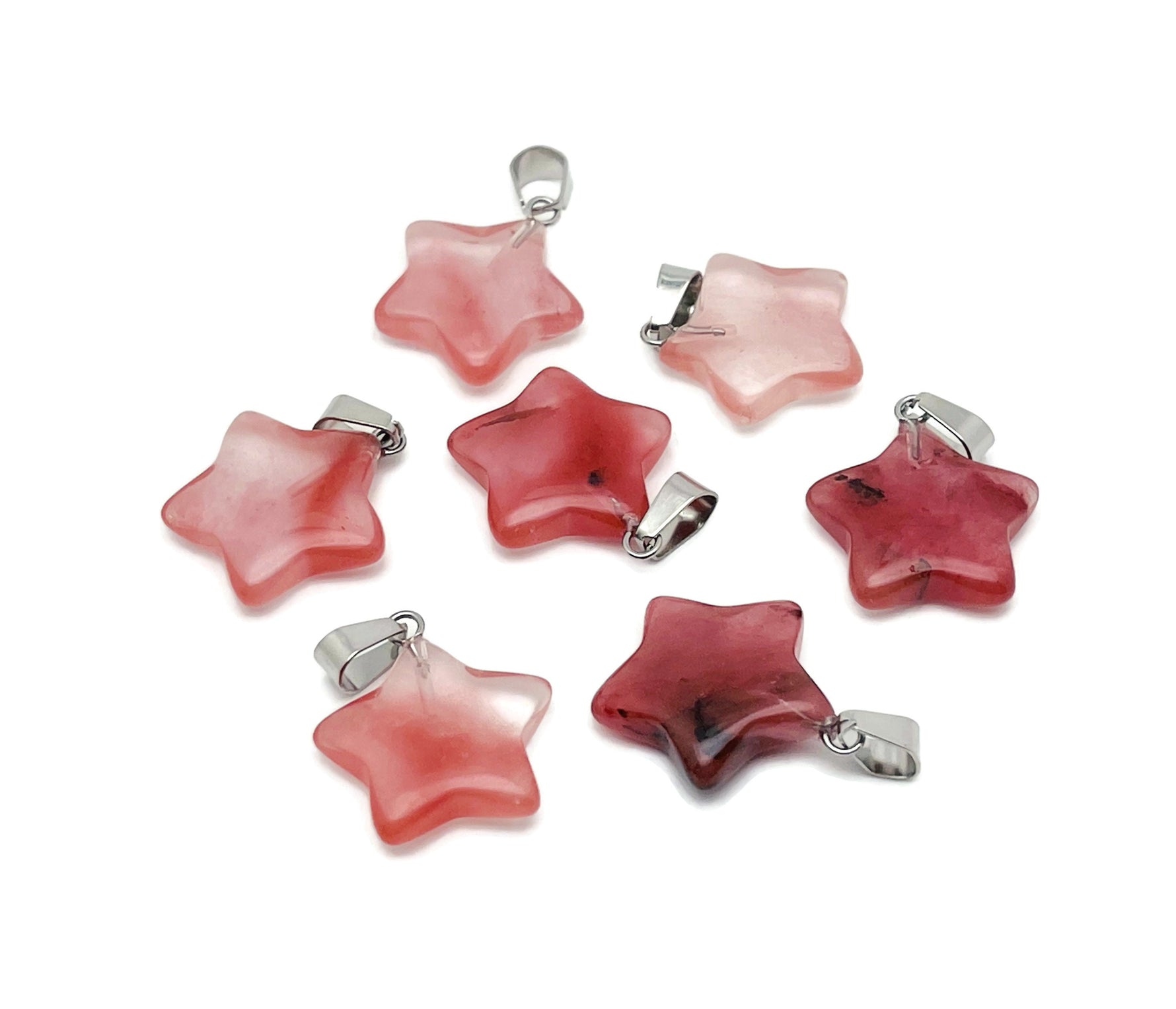 Cherry Quartz star-shaped pendant by GemstoneGO, featuring a crystal design, ideal for jewelry making supplies.