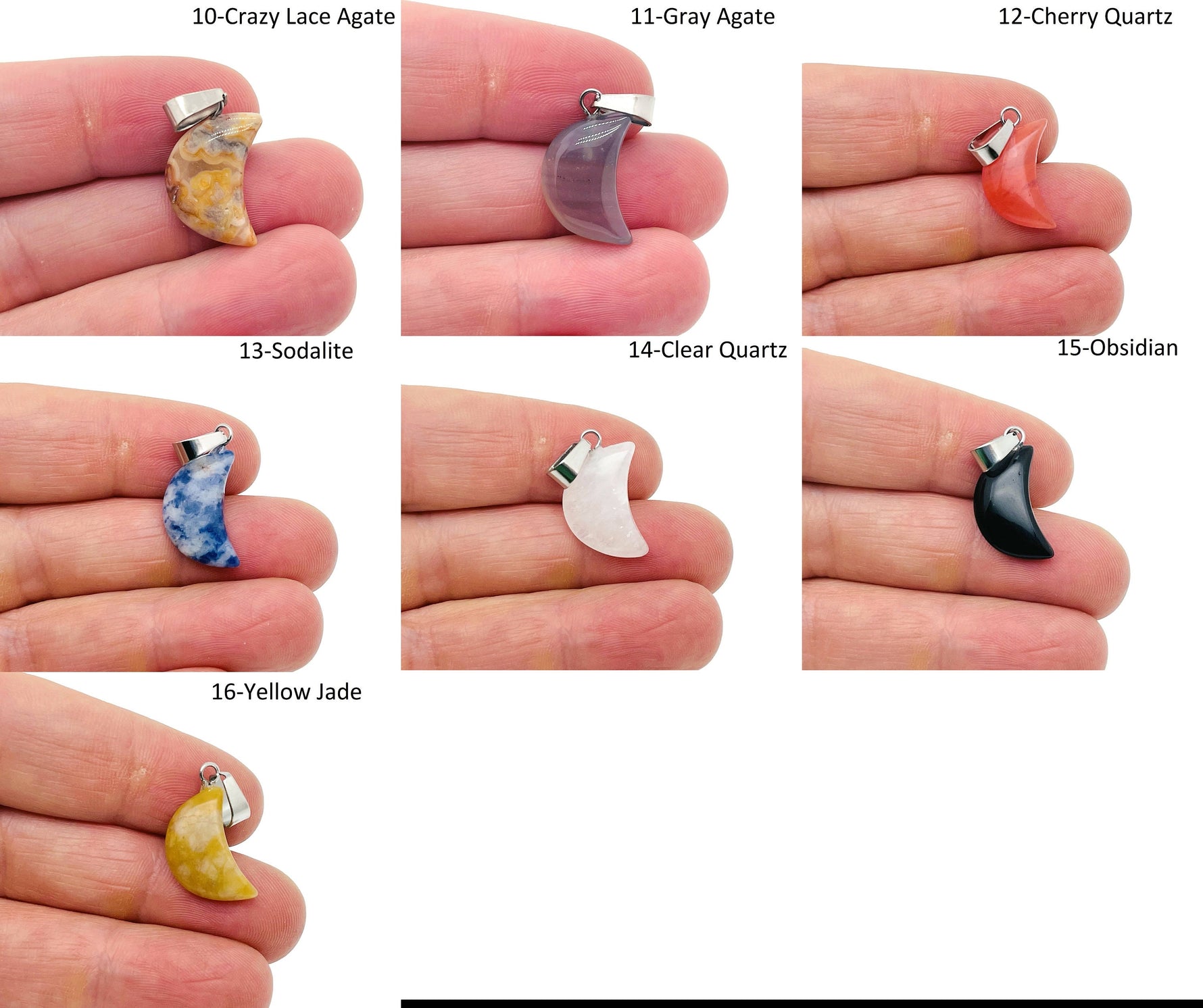 Moon crystal pendant from GemstoneGO, a handmade jewelry making supply with a luminous moon-shaped gemstone pendant.