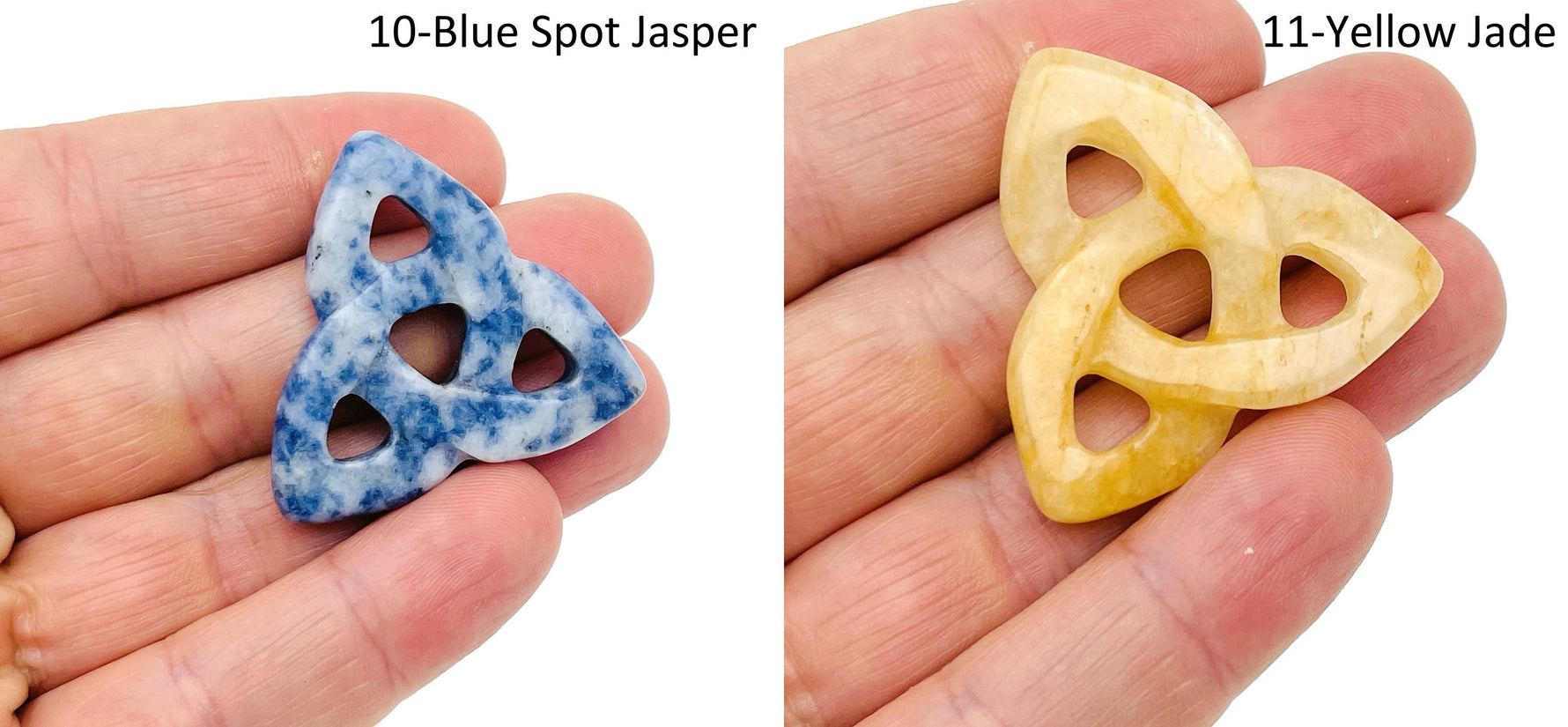 Crystal Celtic Knot carved gemstone pendant from GemstoneGO, featuring Trinity design and assorted colorful stones.