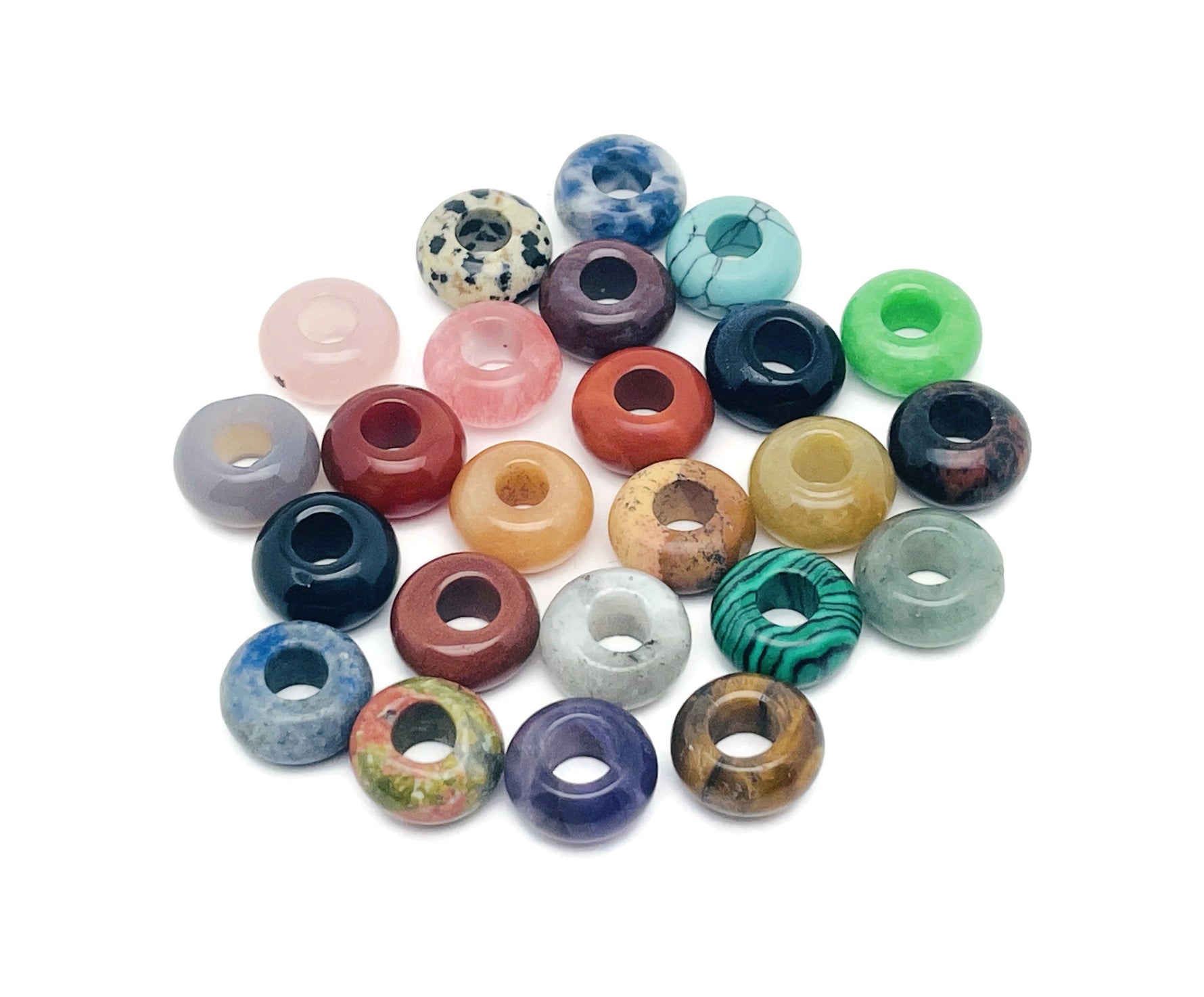 Crystal donut pendant with Pi stone, 14mm healing crystal jewelry, colorful mixed stones, safe and lucky pendant from GemstoneGO