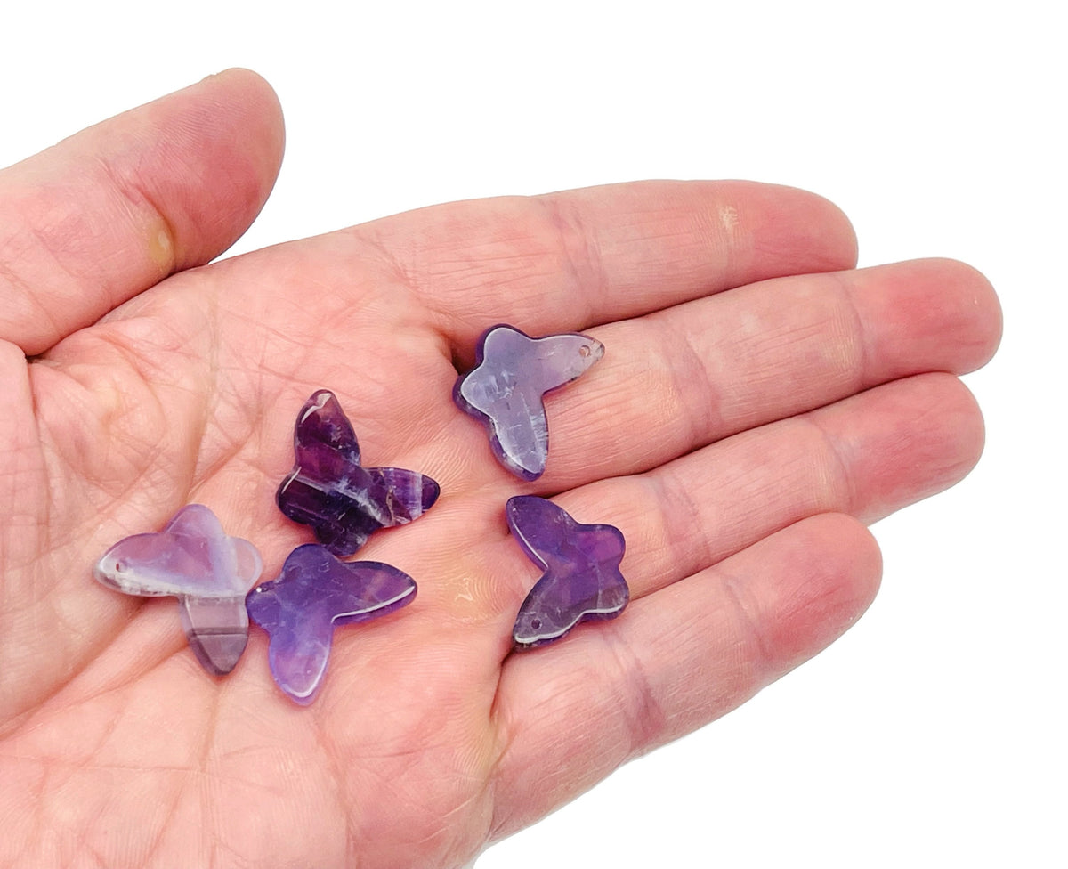 Amethyst mini butterfly gemstone pendant with hole crystal jewelry by GemstoneGO, featuring a purple amethyst butterfly charm.