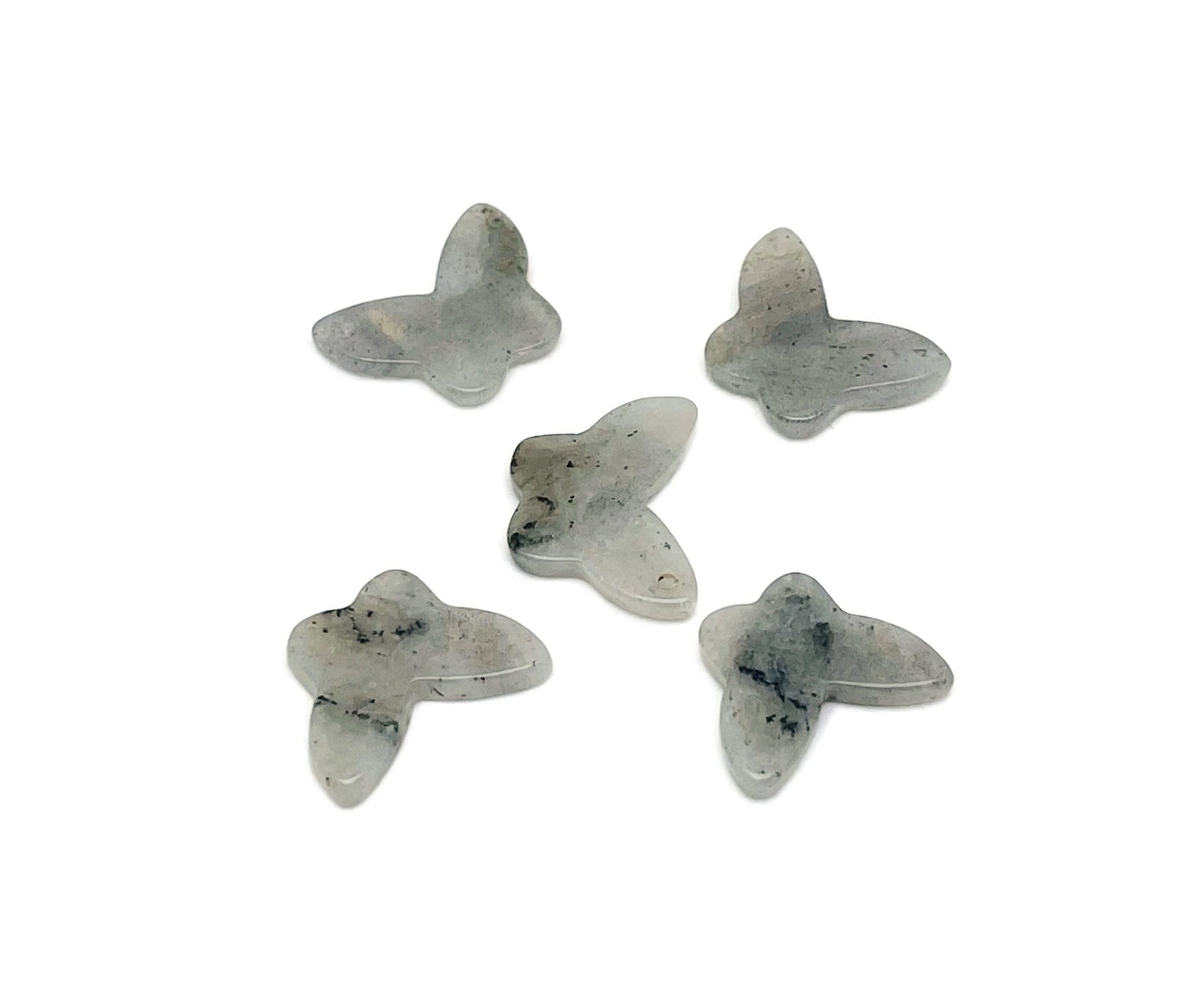 Labradorite mini butterfly gemstone pendant with hole crystal jewelry, showcasing iridescent stone and detailed butterfly design.