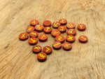 Red Jasper crystal rune stones set with Elder Futhark engravings, 25 pieces, gemstone kit for divination and spiritual practices.