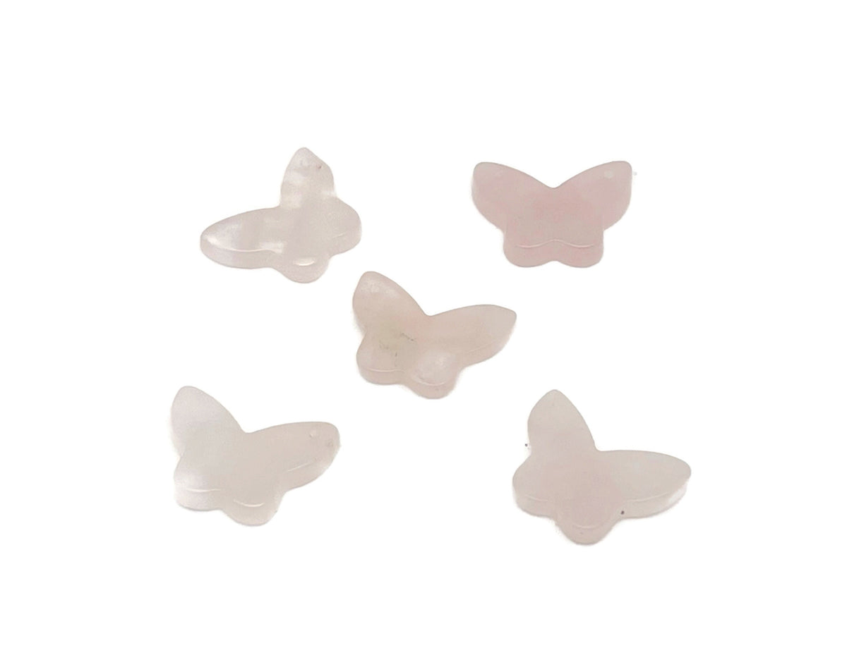 Rose Quartz mini butterfly gemstone pendant with hole for crystal jewelry, featuring a delicate butterfly design by GemstoneGO.