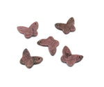 Rhodonite mini butterfly gemstone pendant with hole for jewelry, showcasing vibrant pink and black natural stone details.