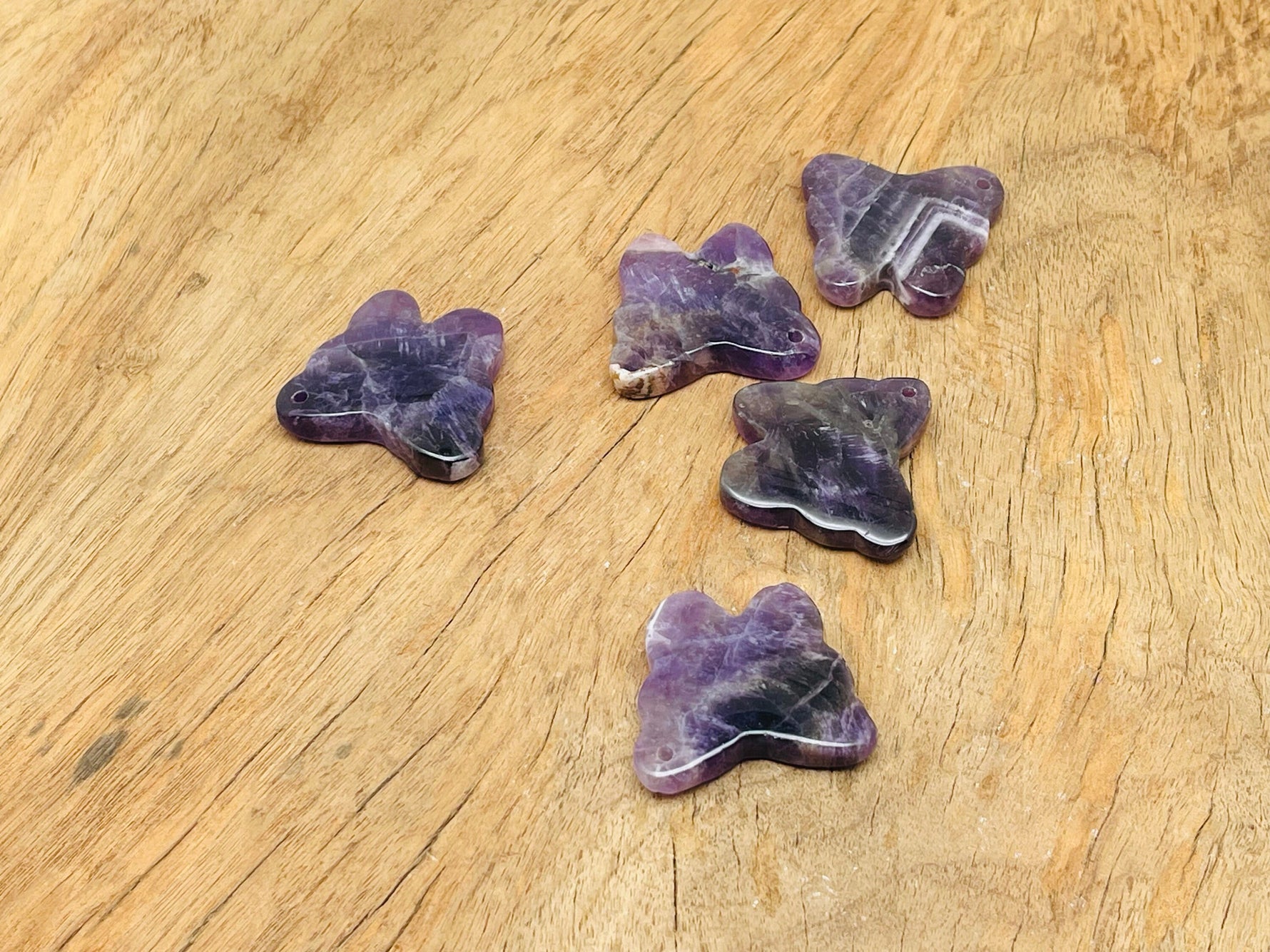 Amethyst butterfly gemstone pendant with hole crystal jewelry, showcasing a detailed purple amethyst butterfly charm.