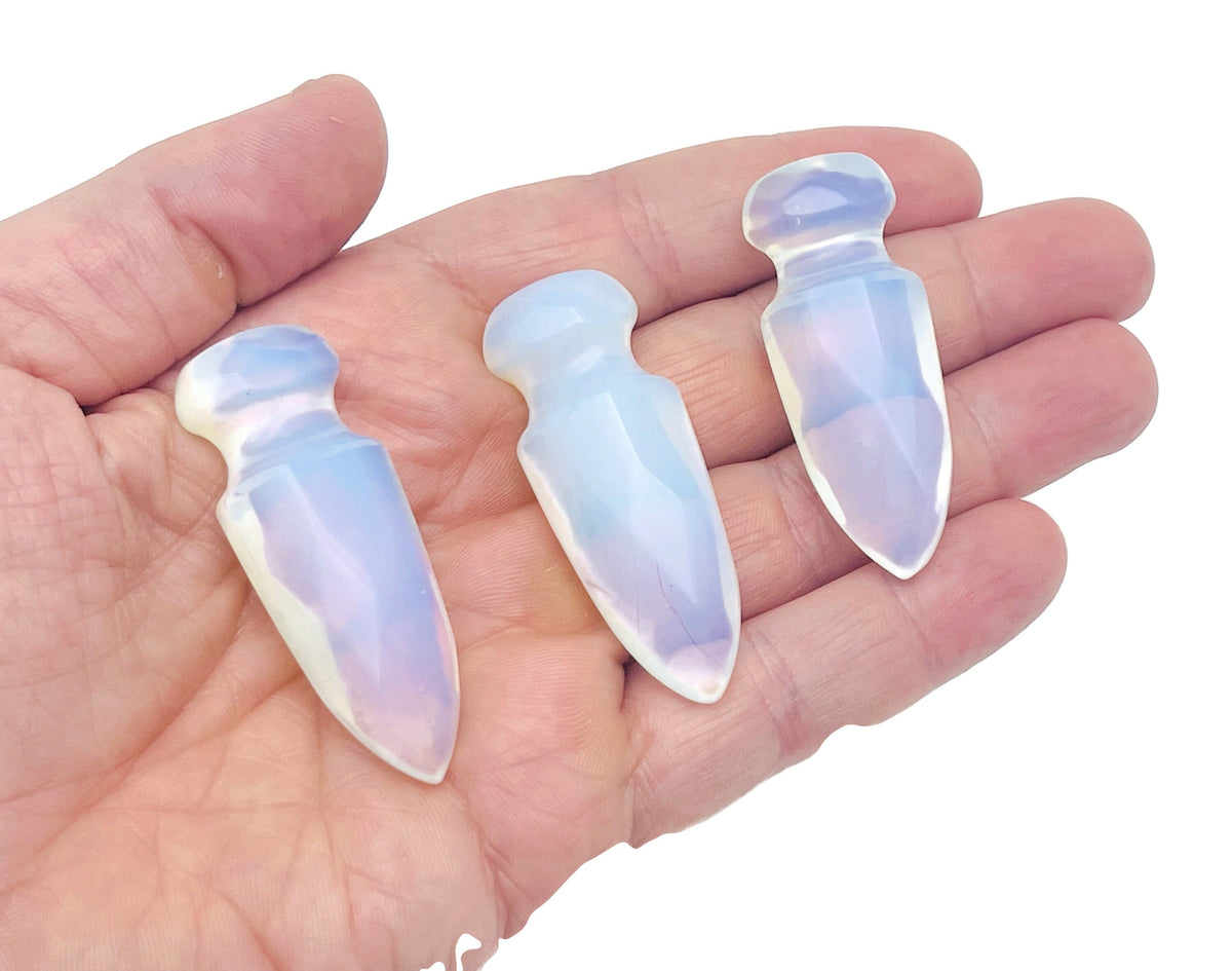 Carved gemstone sword dagger with crystal energy, mineral specimen in assorted colors, 50mm size, from GemstoneGO.