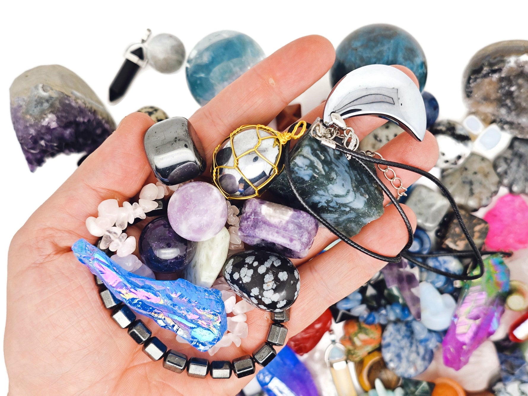 Crystal Mystery Box Gift by GemstoneGO featuring a crystal confetti scoop, healing crystals, and a complete crystal kit.
