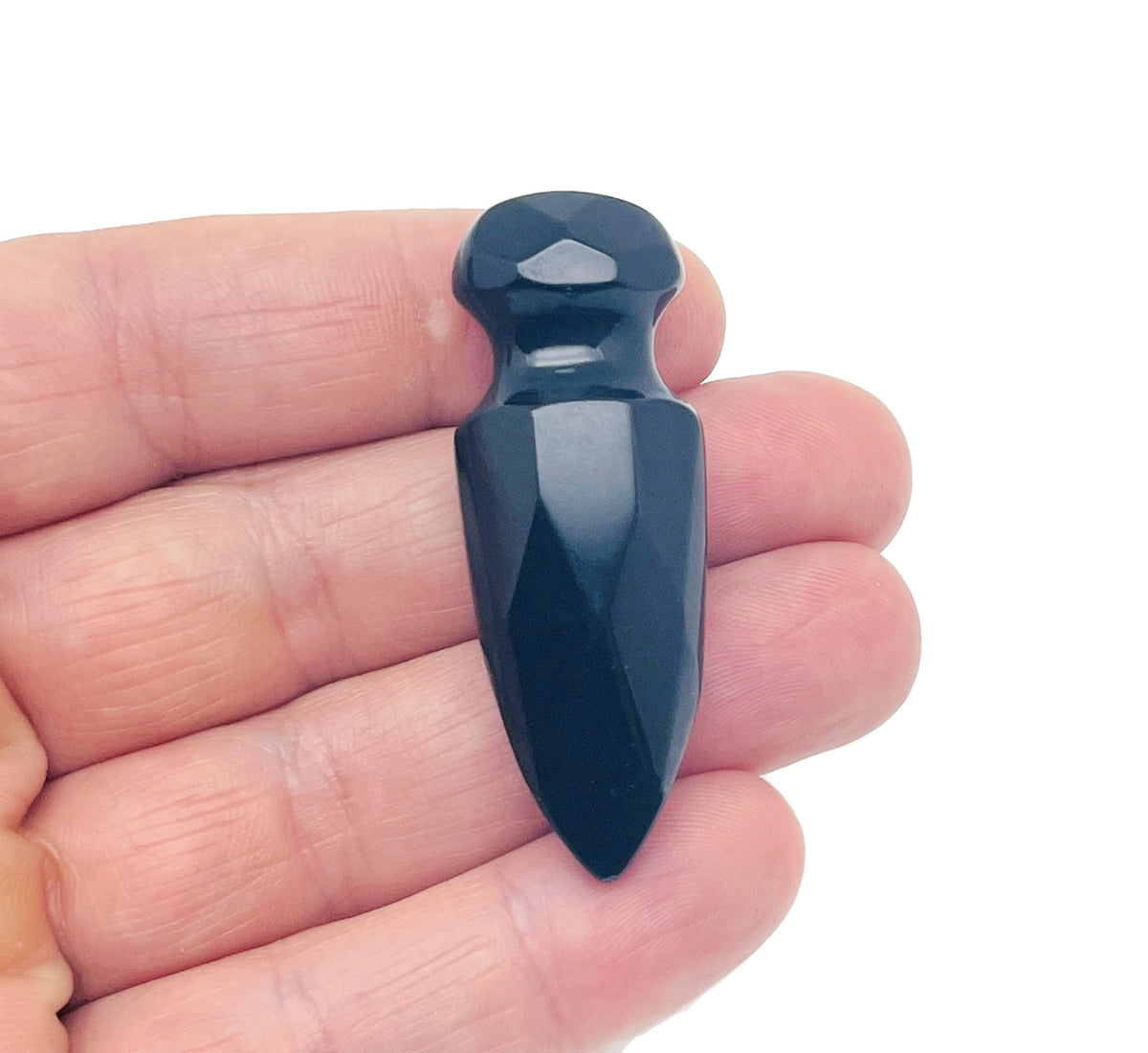 Carved obsidian sword dagger gemstone pendant, 50mm, featuring intricate details and a polished black finish, crafted by GemstoneGO.
