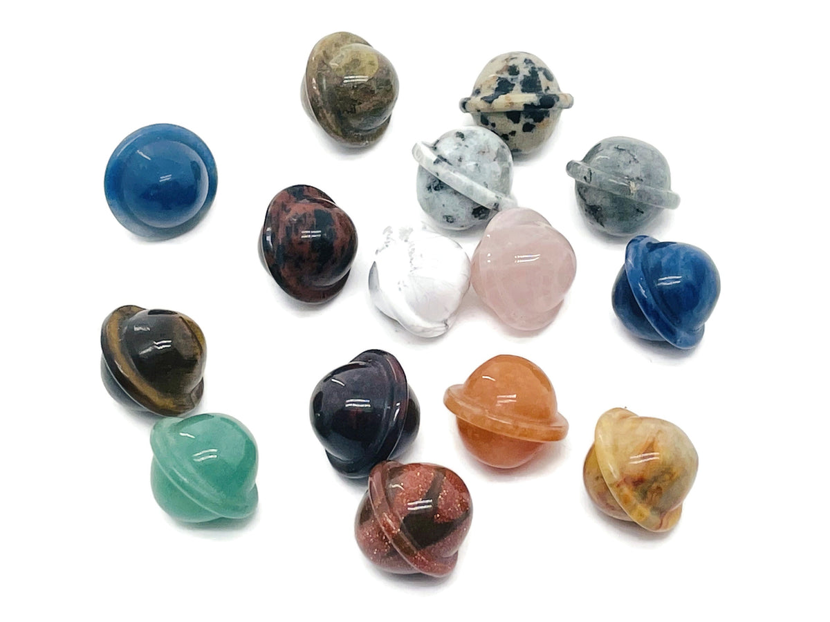 GemstoneGO Crystal Mystery Box Gift featuring Saturn carving and 10 assorted gemstones in a crystal kit.
