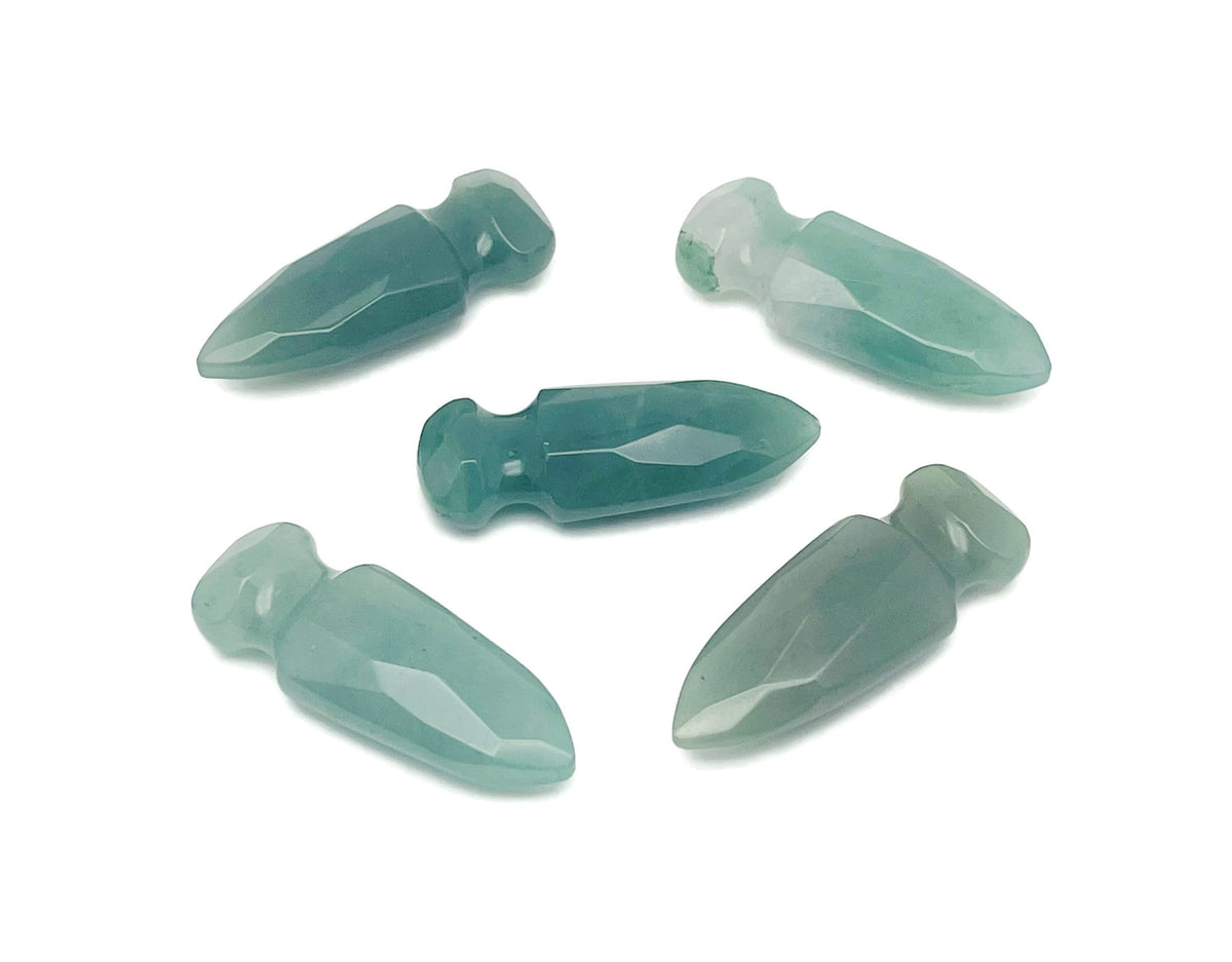 Carved aventurine gemstone sword-shaped dagger, 50mm length, detailed craftsmanship from GemstoneGO.