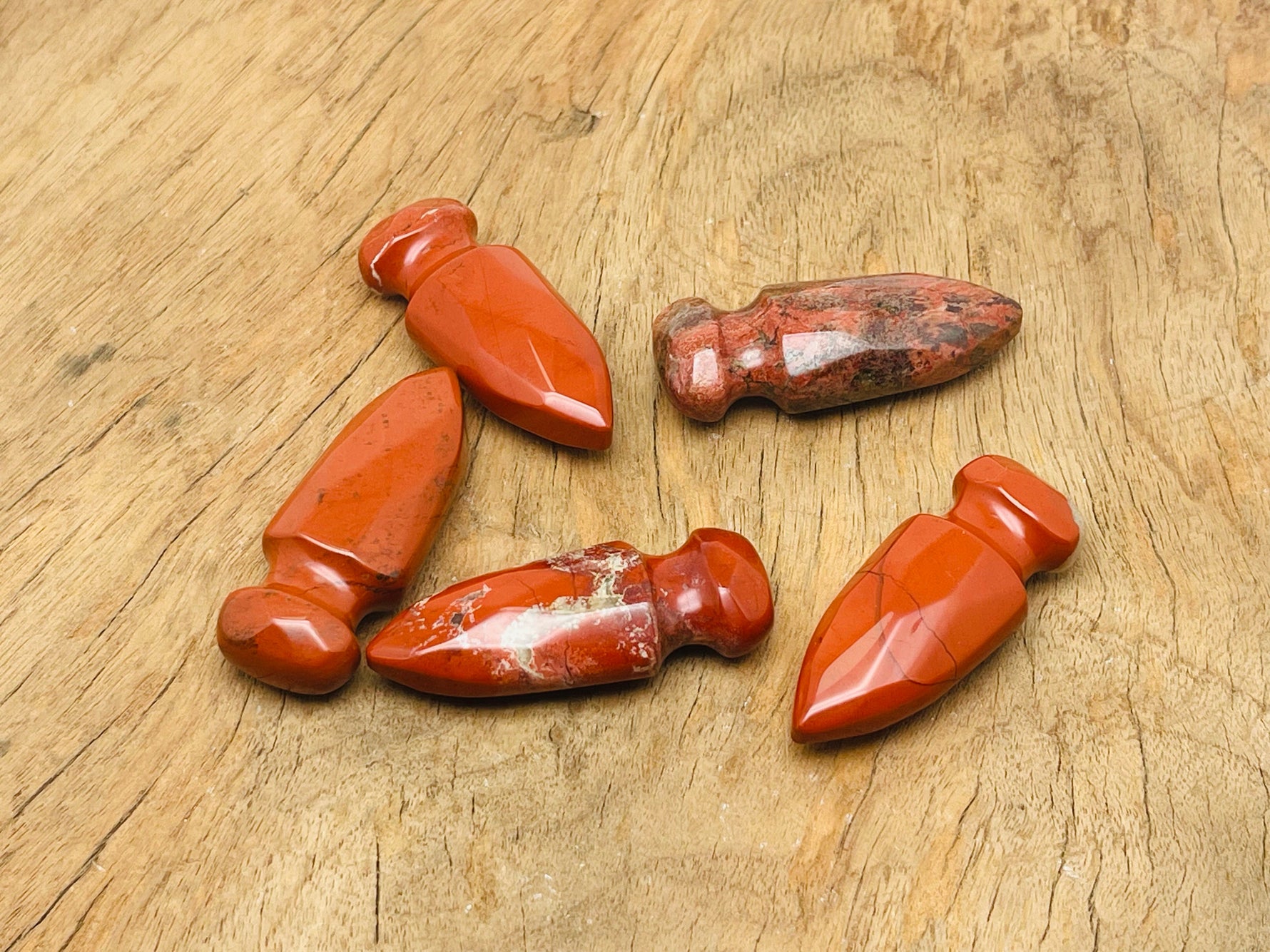Red Jasper sword dagger carved gemstone, 50mm, with detailed craftsmanship, from GemstoneGO.