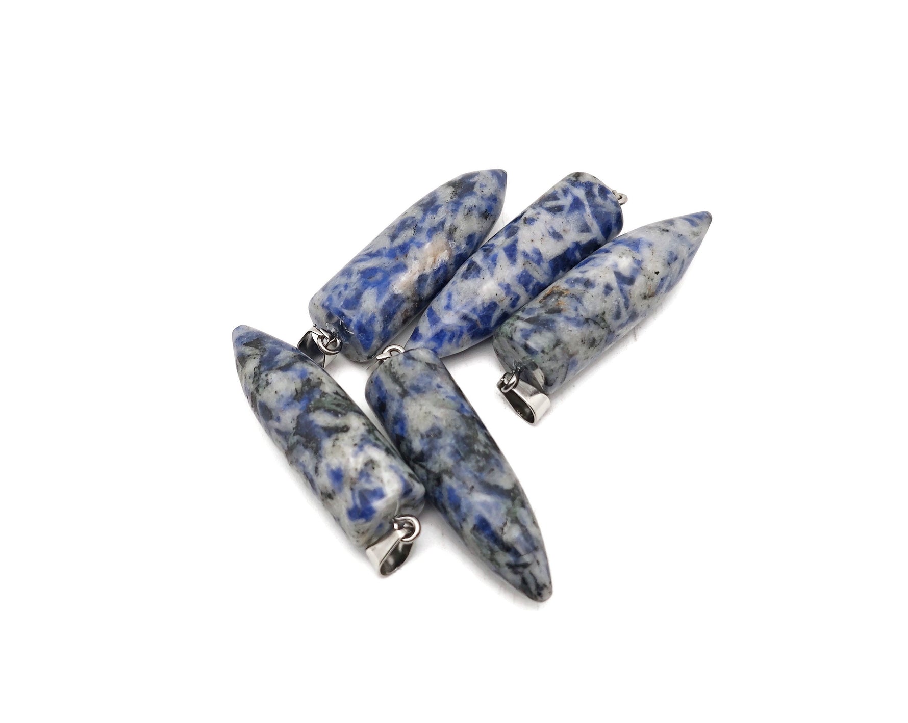 Blue Spot Jasper bullet pendant from GemstoneGO featuring a polished, carved gemstone pendant on a chain.