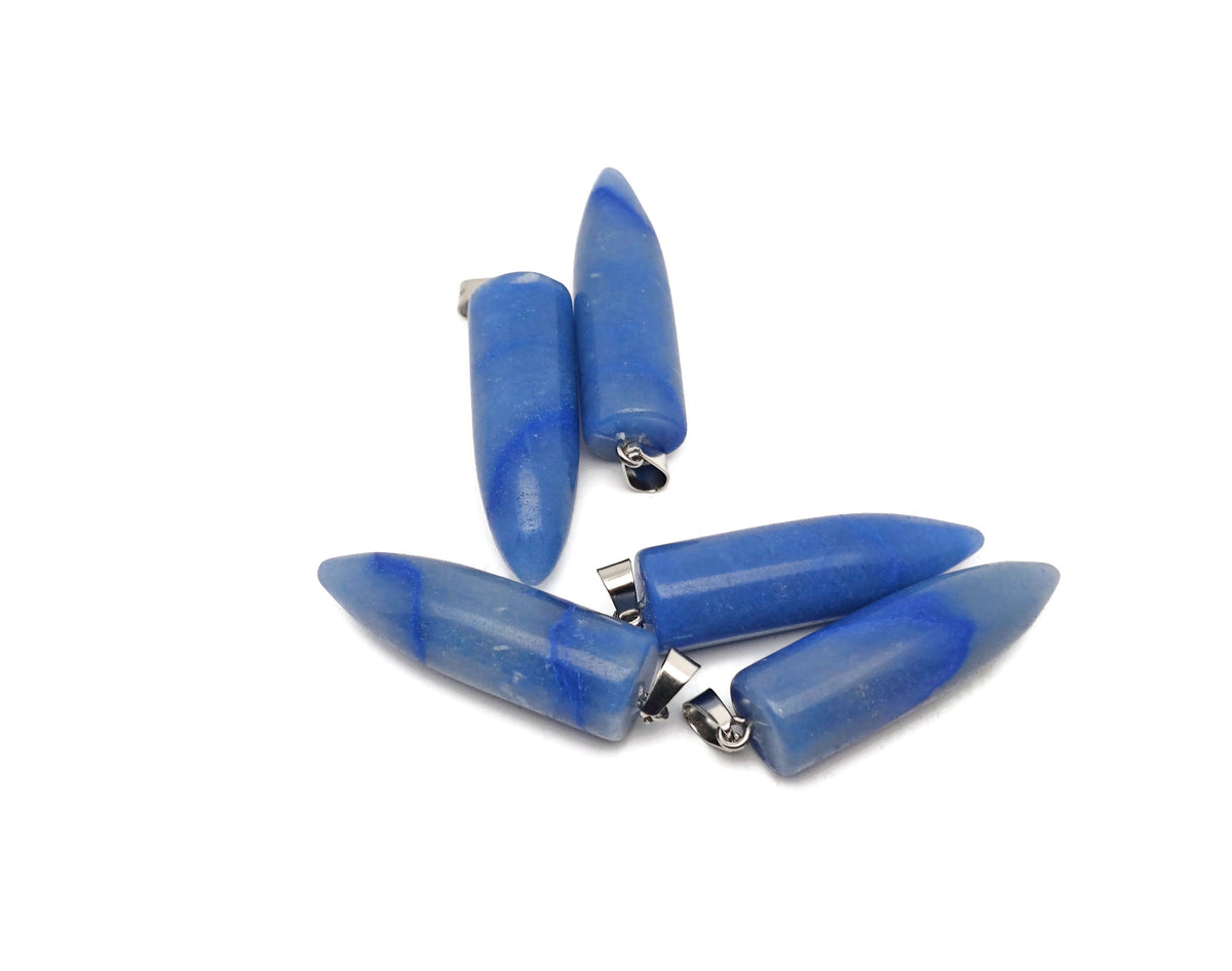 Polished blue aventurine bullet gemstone pendant with carved details, showcasing a smooth, shiny gemstone from GemstoneGO.
