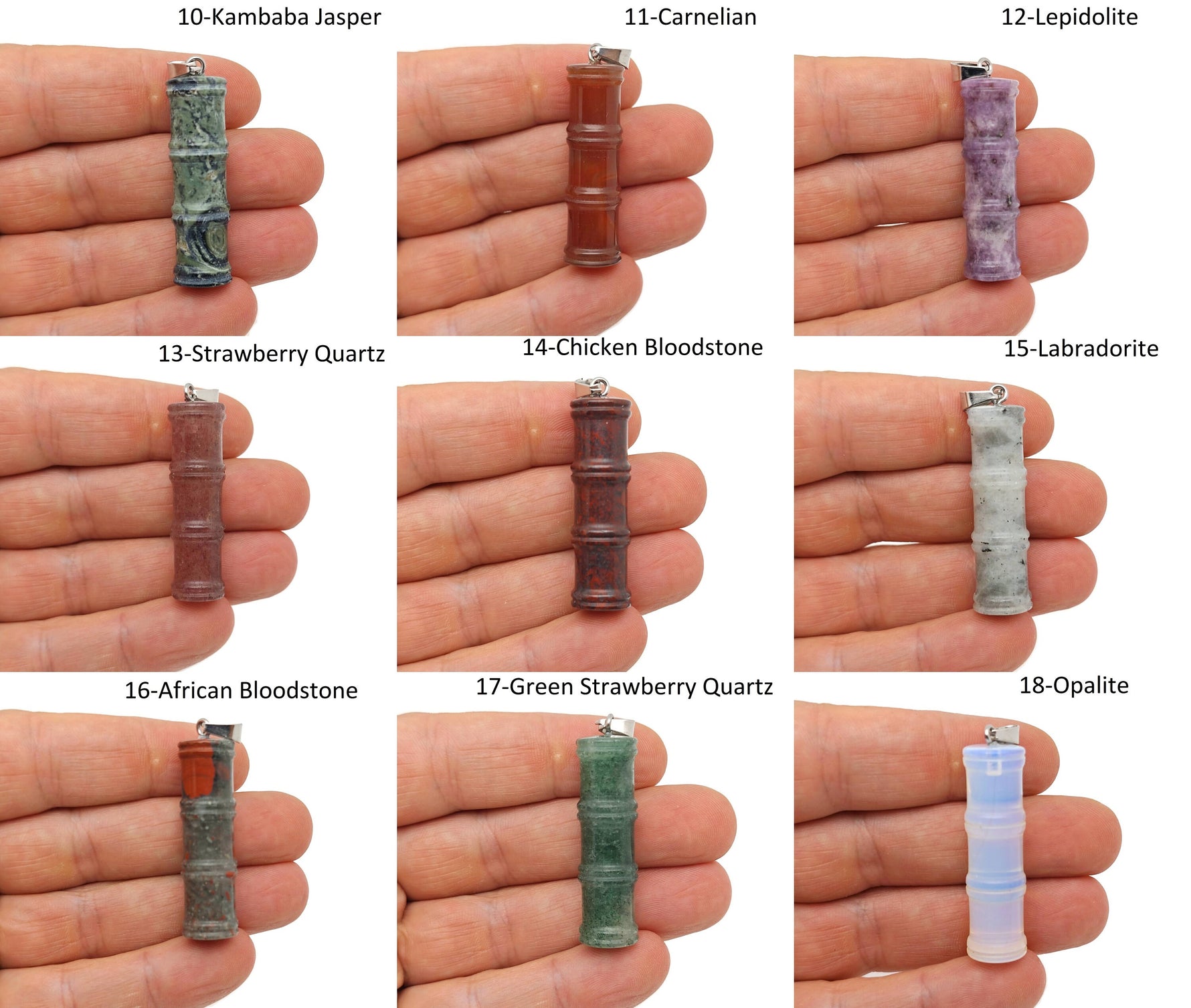Bamboo-shaped crystal pendant from GemstoneGO featuring a protective clear crystal design in bamboo shape jewelry.