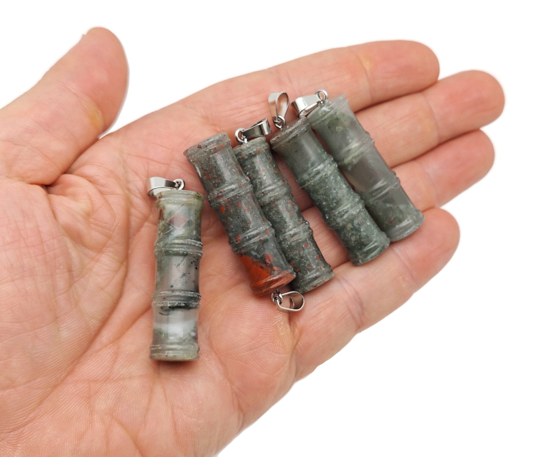 African Bloodstone bamboo-shaped crystal pendant featuring protective gemstone design, from GemstoneGO.