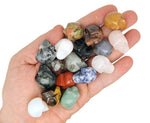Seven gemstone crystals in a mystery box gift set featuring carved skull designs from GemstoneGO, perfect for crystal enthusiasts.