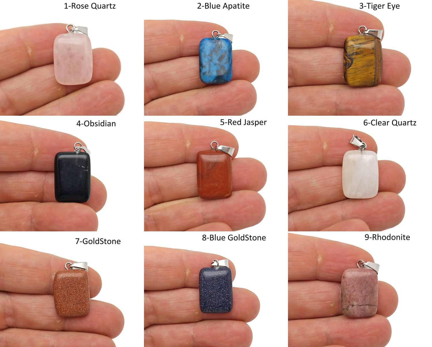 Rectangle shape crystal pendant from GemstoneGO featuring natural mixed gemstones for jewelry making and decorative use.